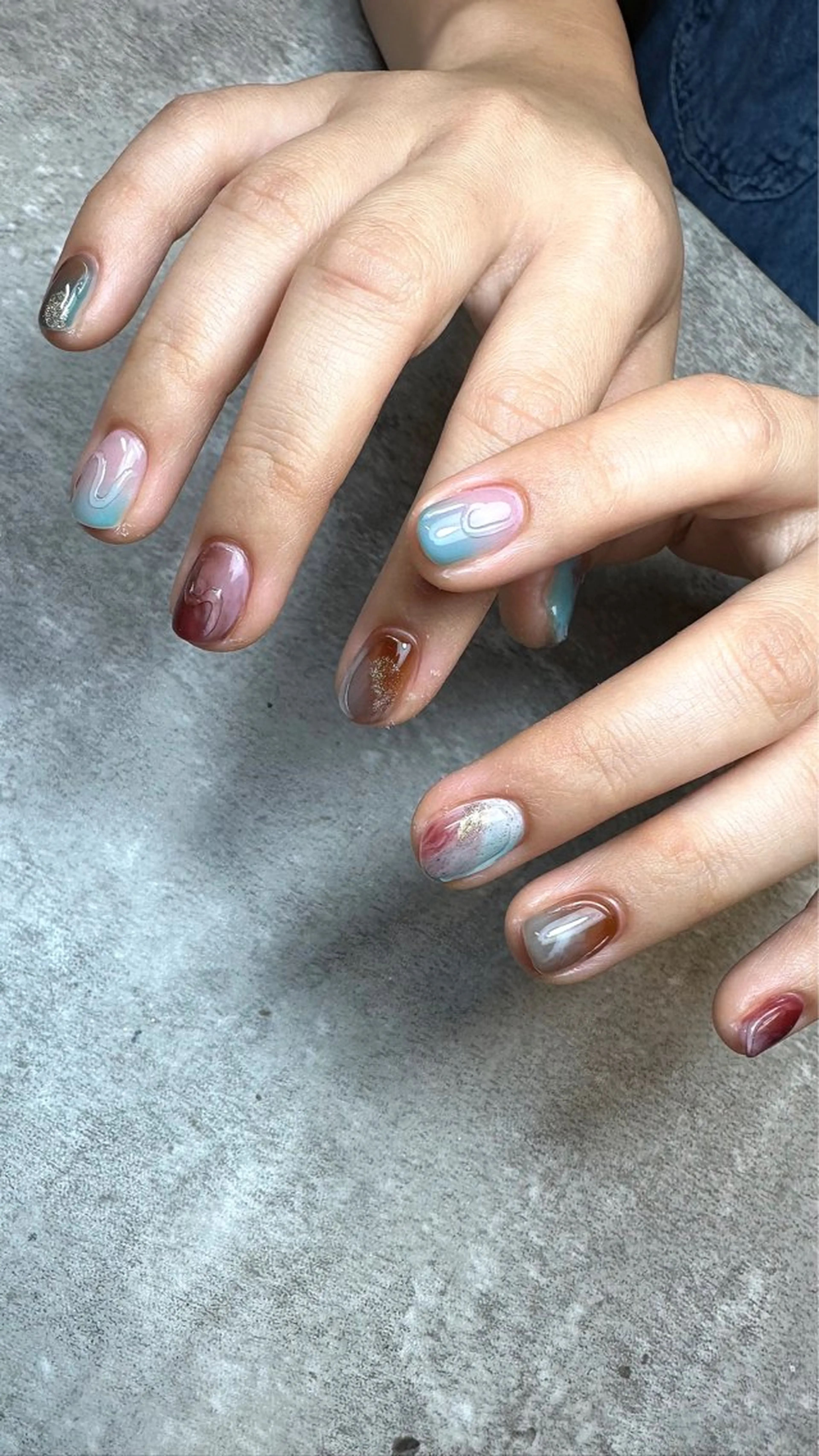 ネイル ブルー ブラウン ニュアンスネイル ハンドネイル nail campのネイルデザイン