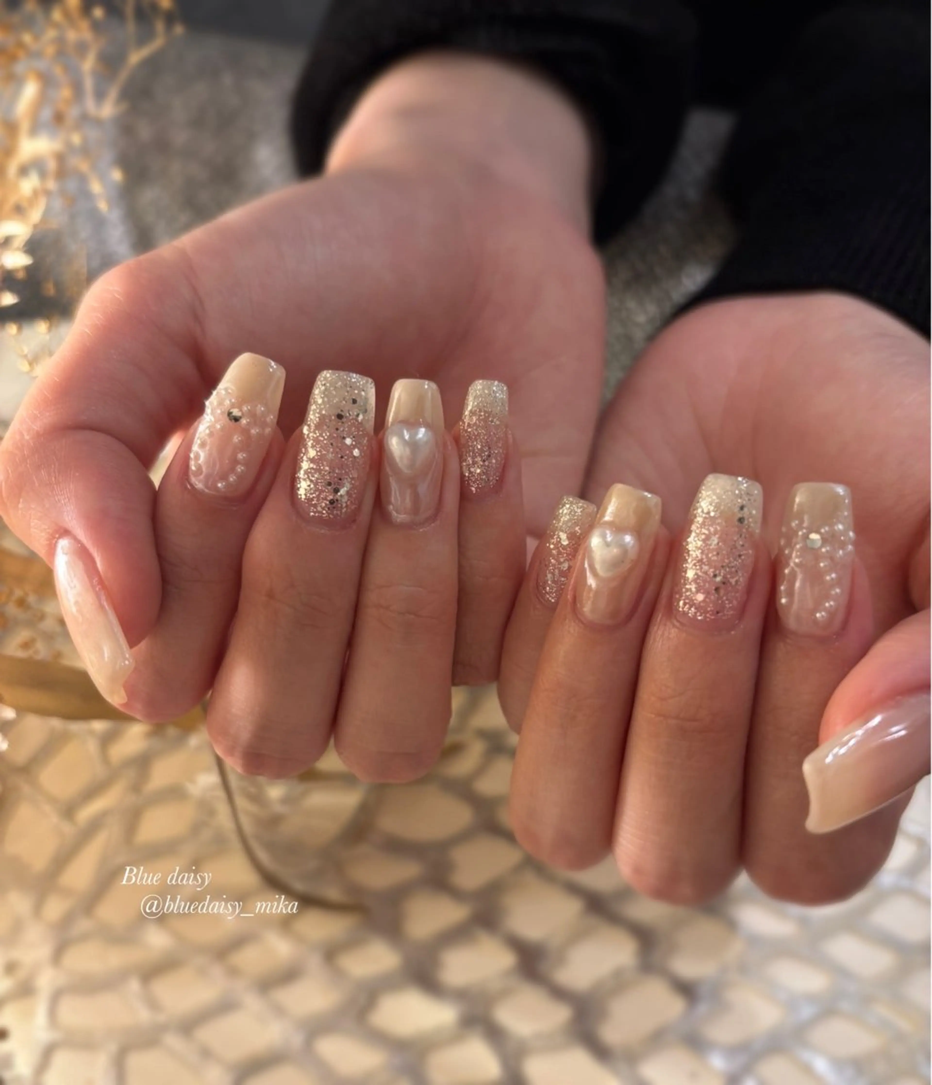 ネイル アートネイル ガーリー ハート リボン ハンドネイル Blue　daisy　栄本店 【ブルーデイジー】所属・Blue daisy 栄本店のネイルデザイン