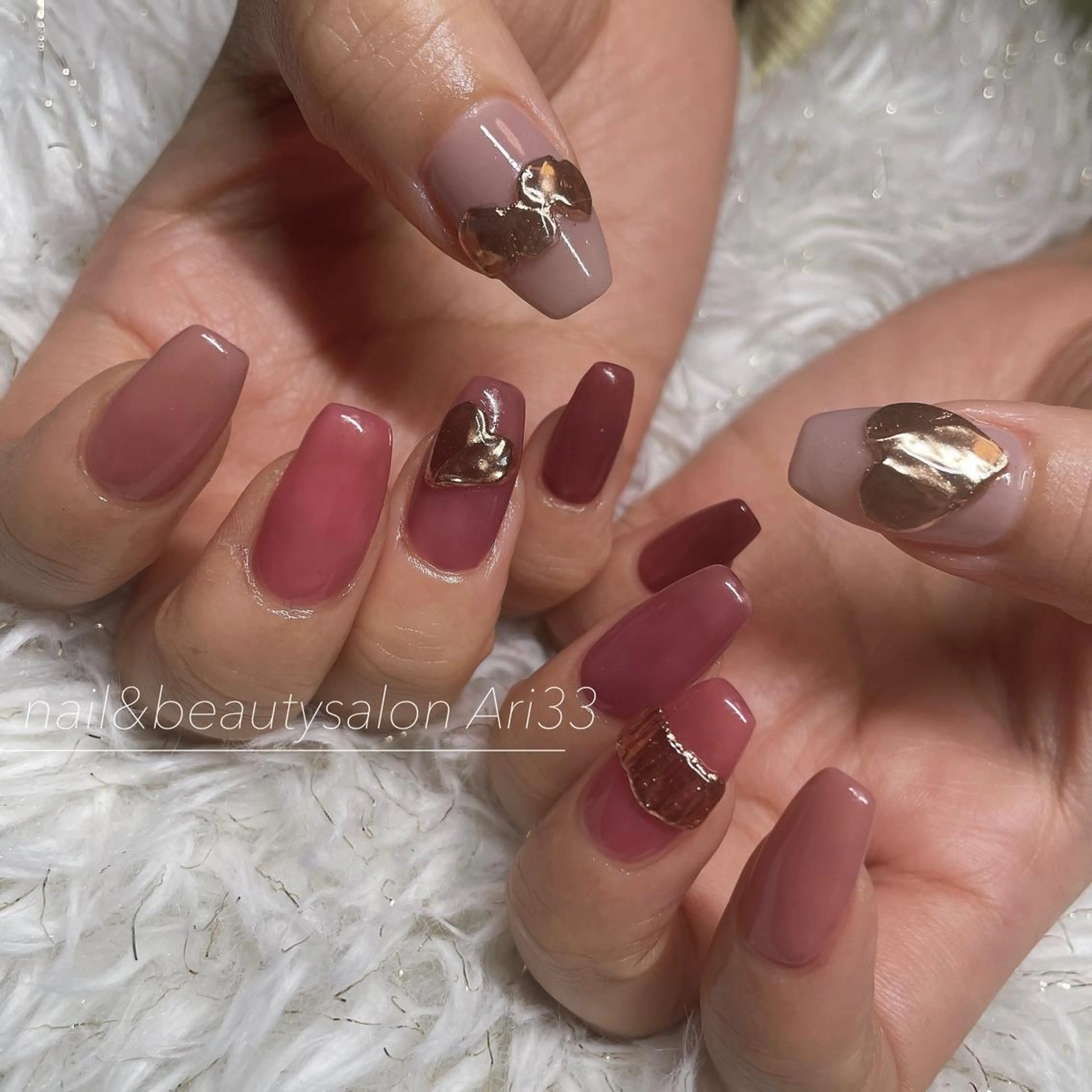 ネイル ハート ミラーネイル ニュアンスネイル バレンタイン ハンドネイル プライベートサロン Ari33nailのネイルデザイン