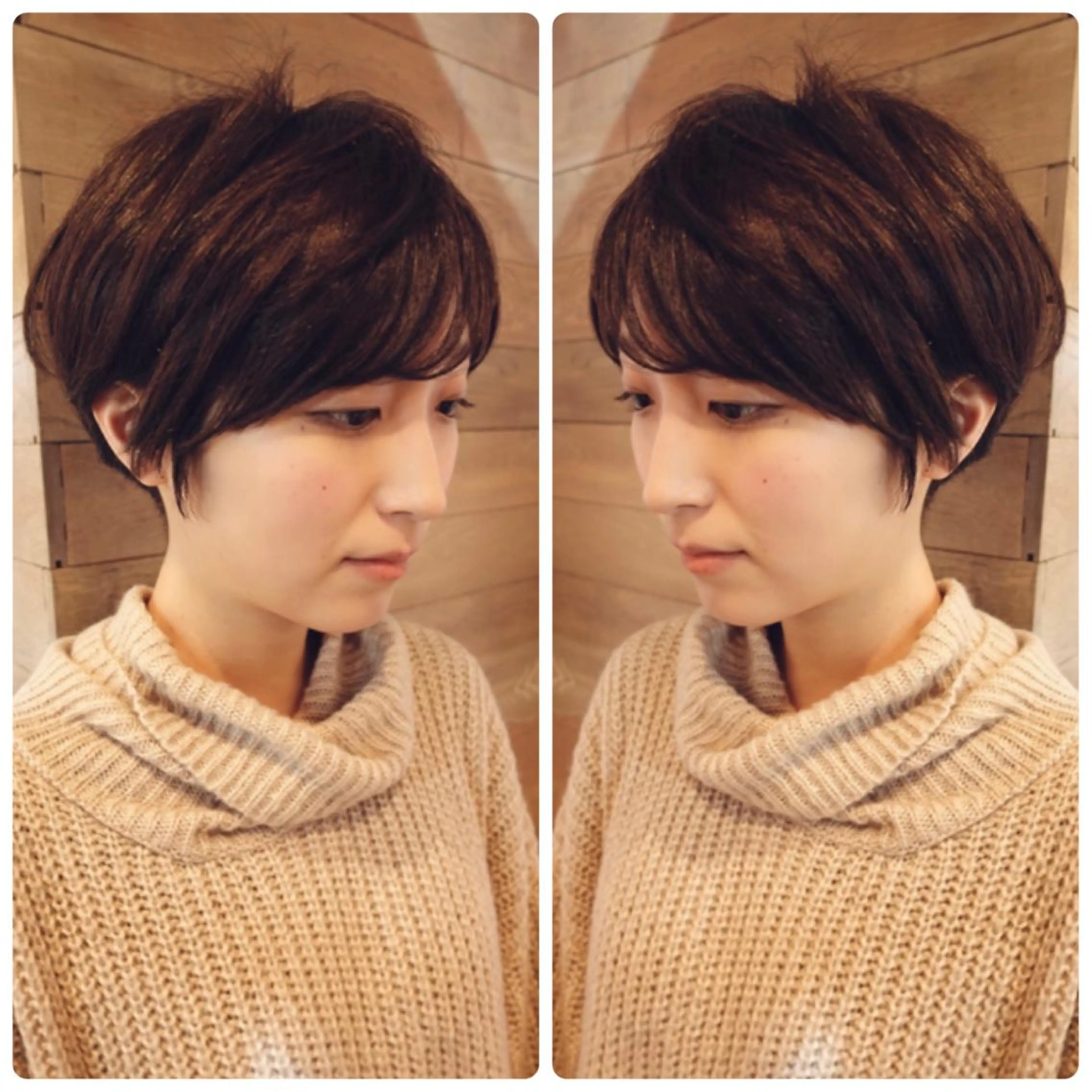 ショート カラー ショートボブ ハンサムショート 丸みショート デザインカラー ハイライトカラー カット ヘアカラー 京都大人女性ショート 徒歩1分/秋山のヘアスタイル