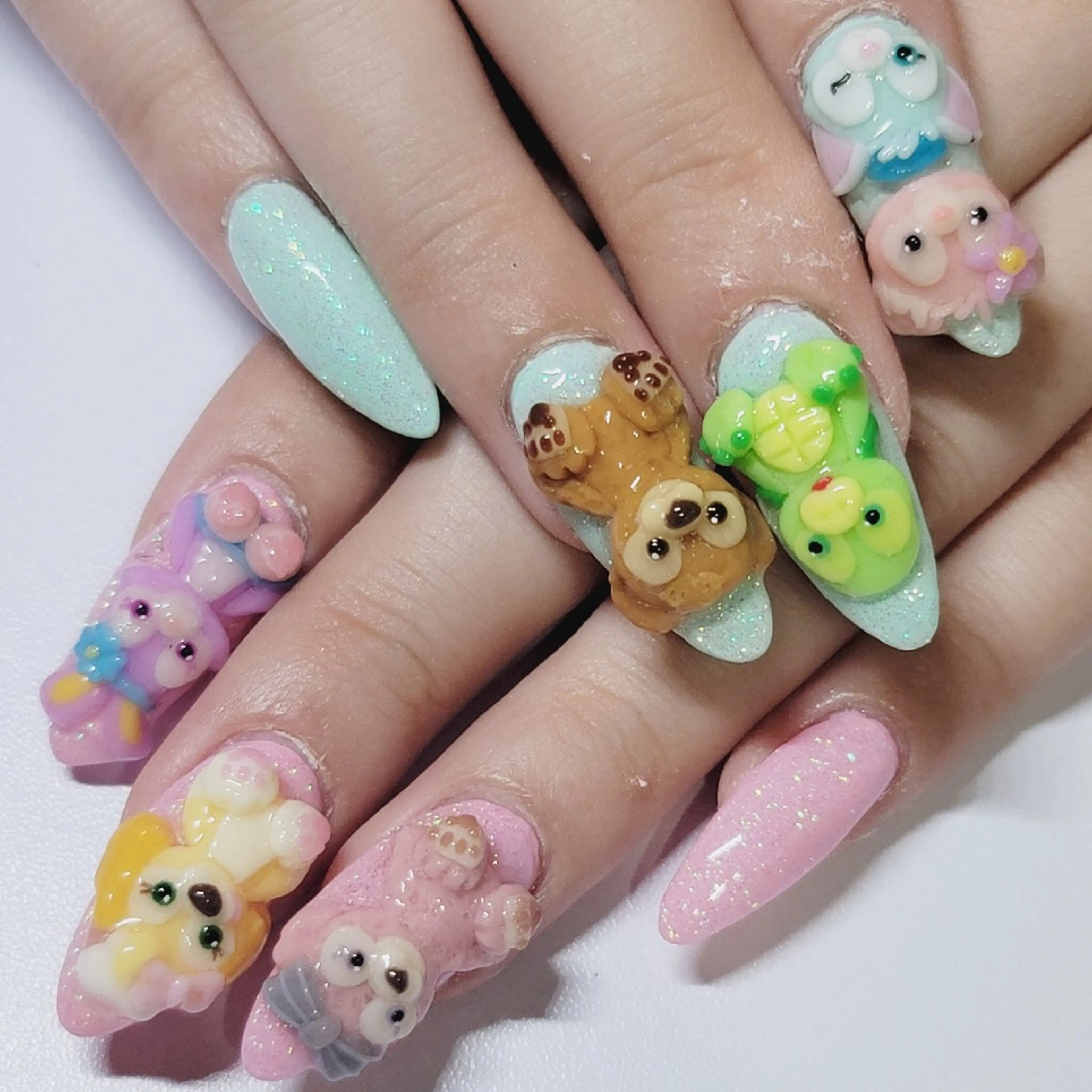 ネイル アートネイル クリアネイル フレンチネイル グリーン ラメ(グリッター) ハンドネイル よしだ ひろきのネイルデザイン