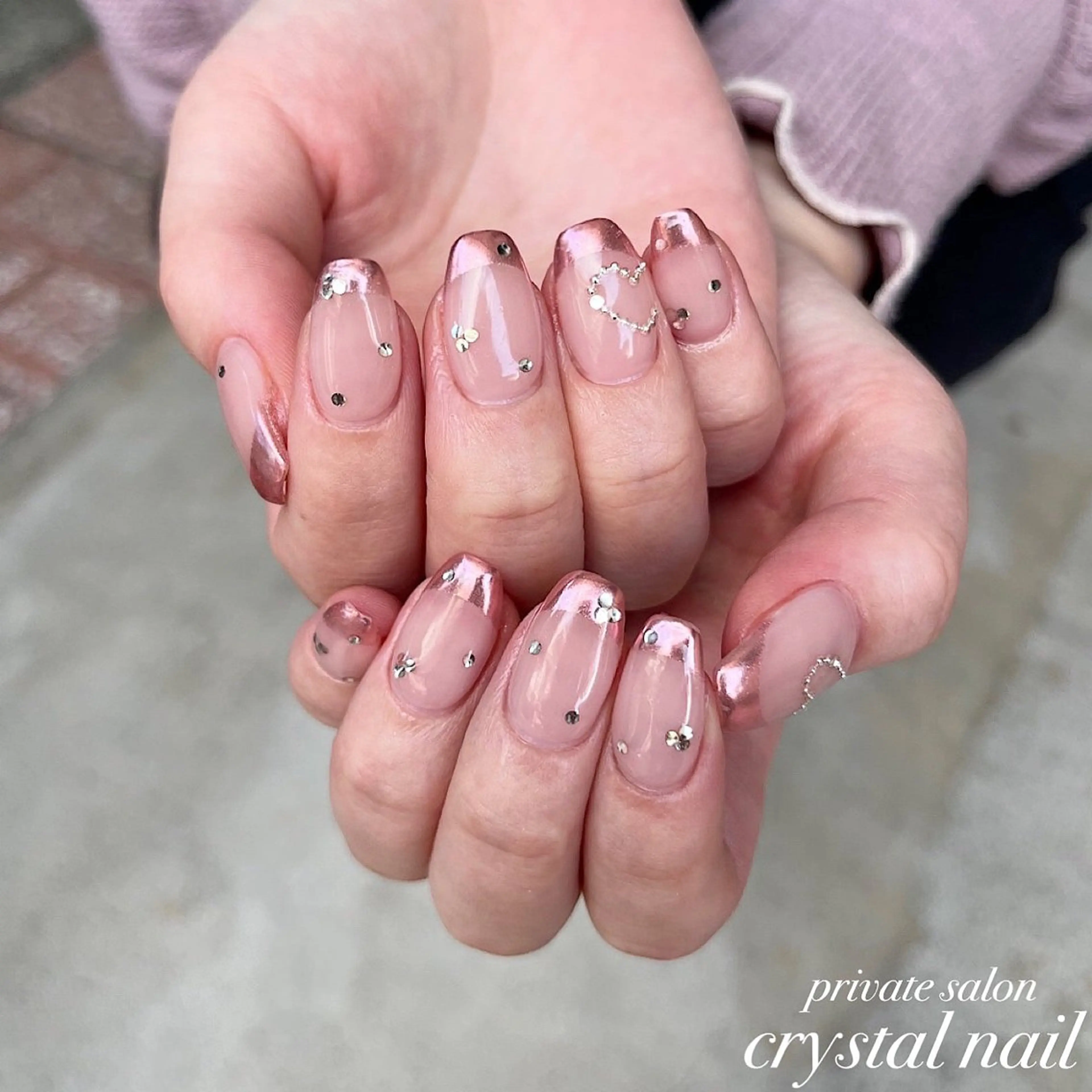 ネイル フレンチネイル ミラーネイル Crystal Nailのネイルデザイン