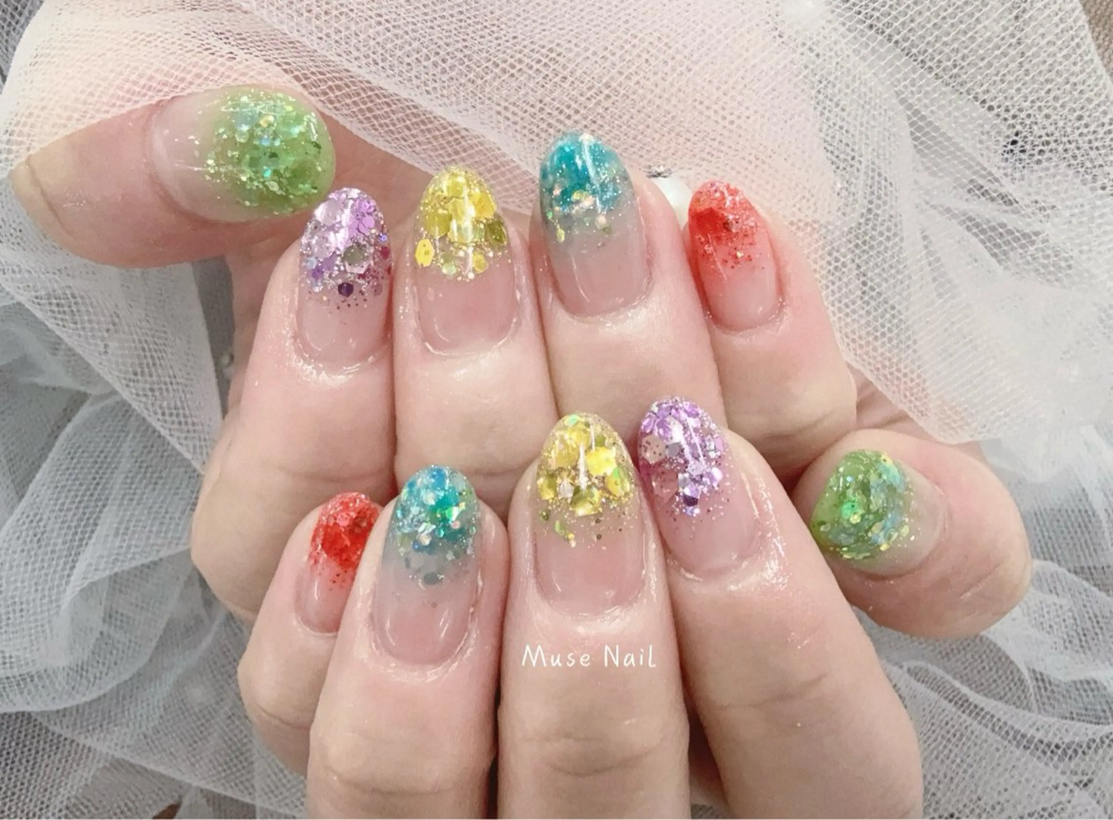 ネイル グラデーション ラメ(グリッター) ラメグラデーション ハンドネイル muse nailのネイルデザイン