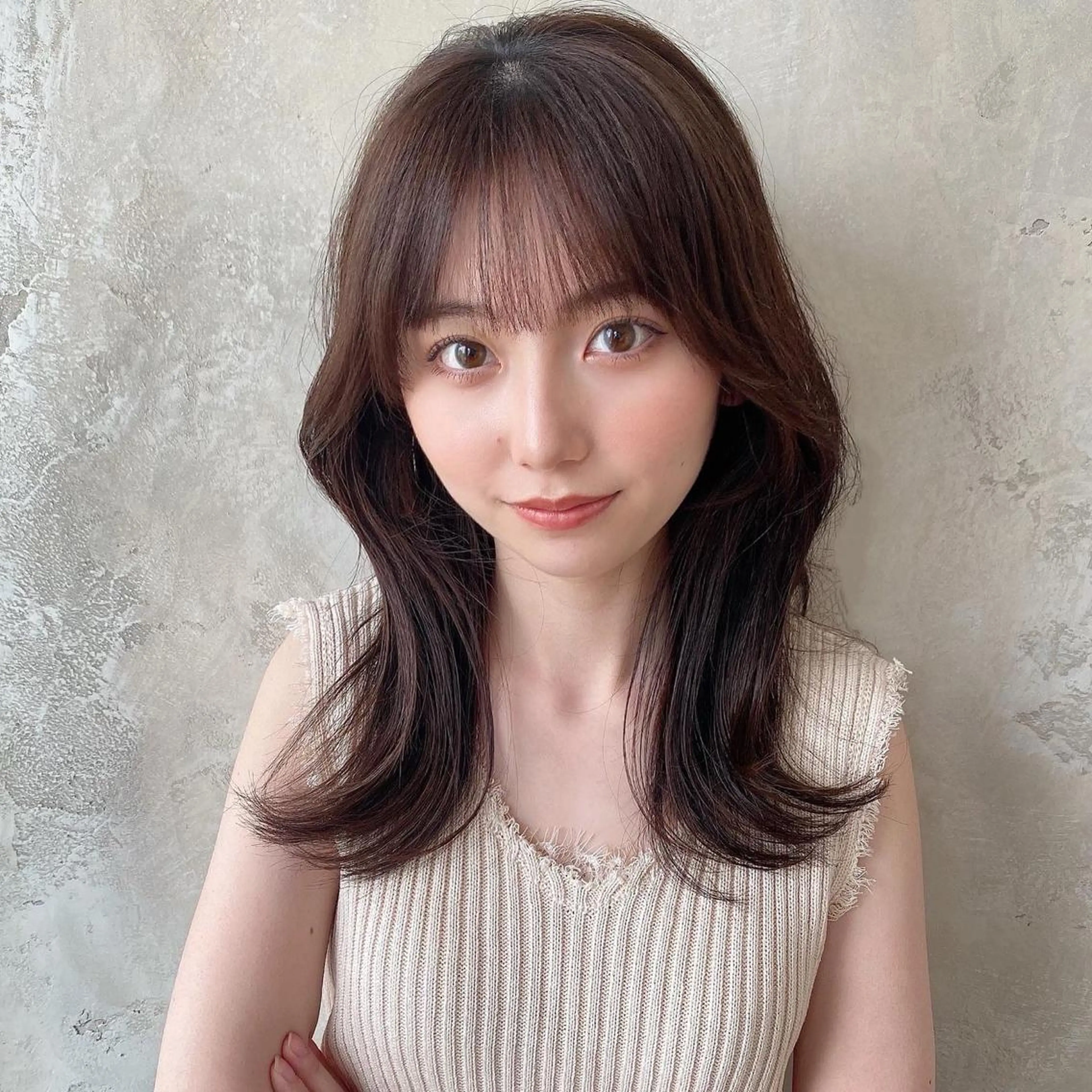 ミディアム カラー ベージュカラー ブラウンカラー ブラウンベージュ くびれヘア 顔周り/くびれヘア 韓国ヘア💕風間るなのヘアスタイル