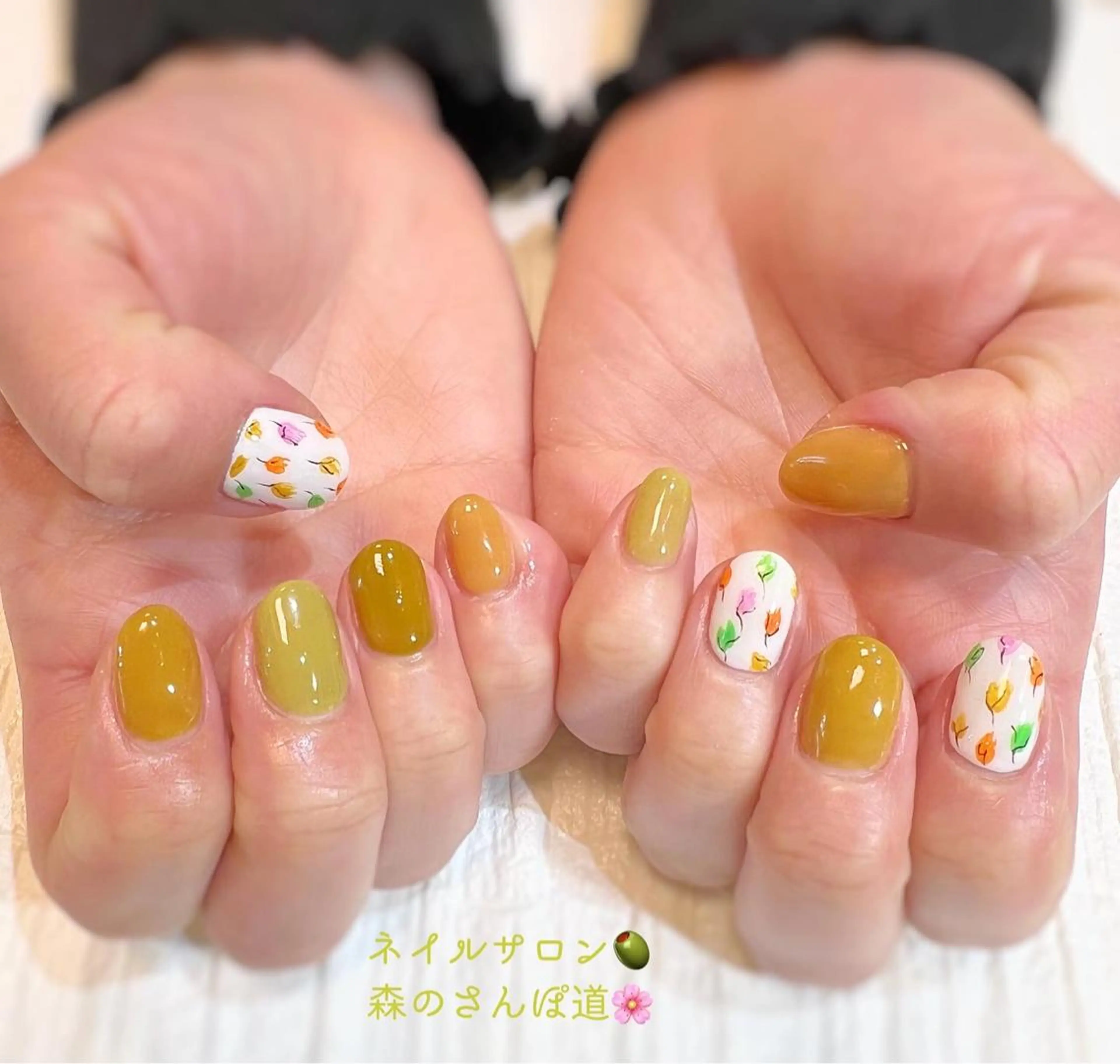 ネイル ハンドネイル ショートネイル 森のさんぽ道のネイルデザイン