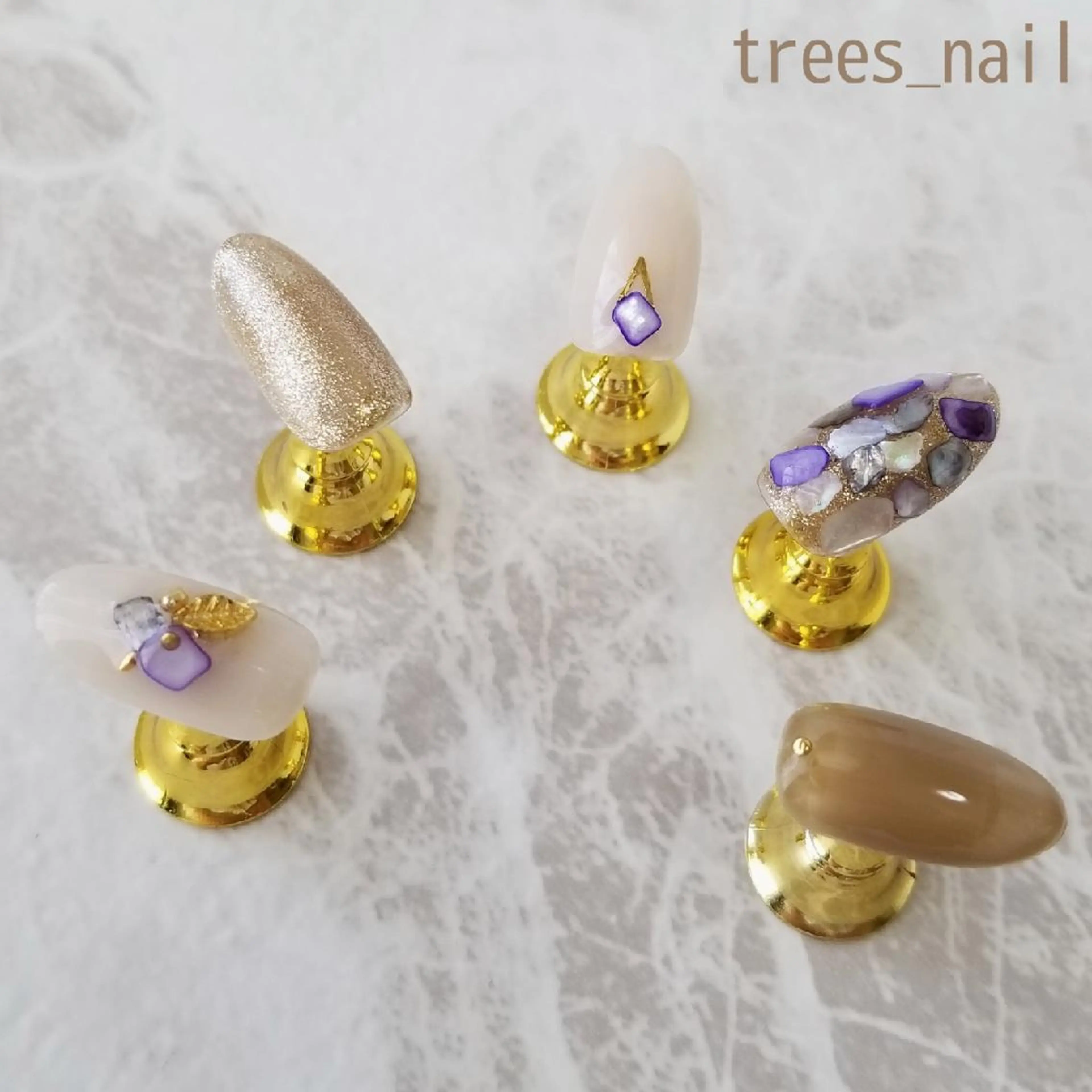 ネイル ブラウン ジェルネイル パラジェル パープル ネイルチップ ハンドネイル フットネイル trees_ nailのネイルデザイン