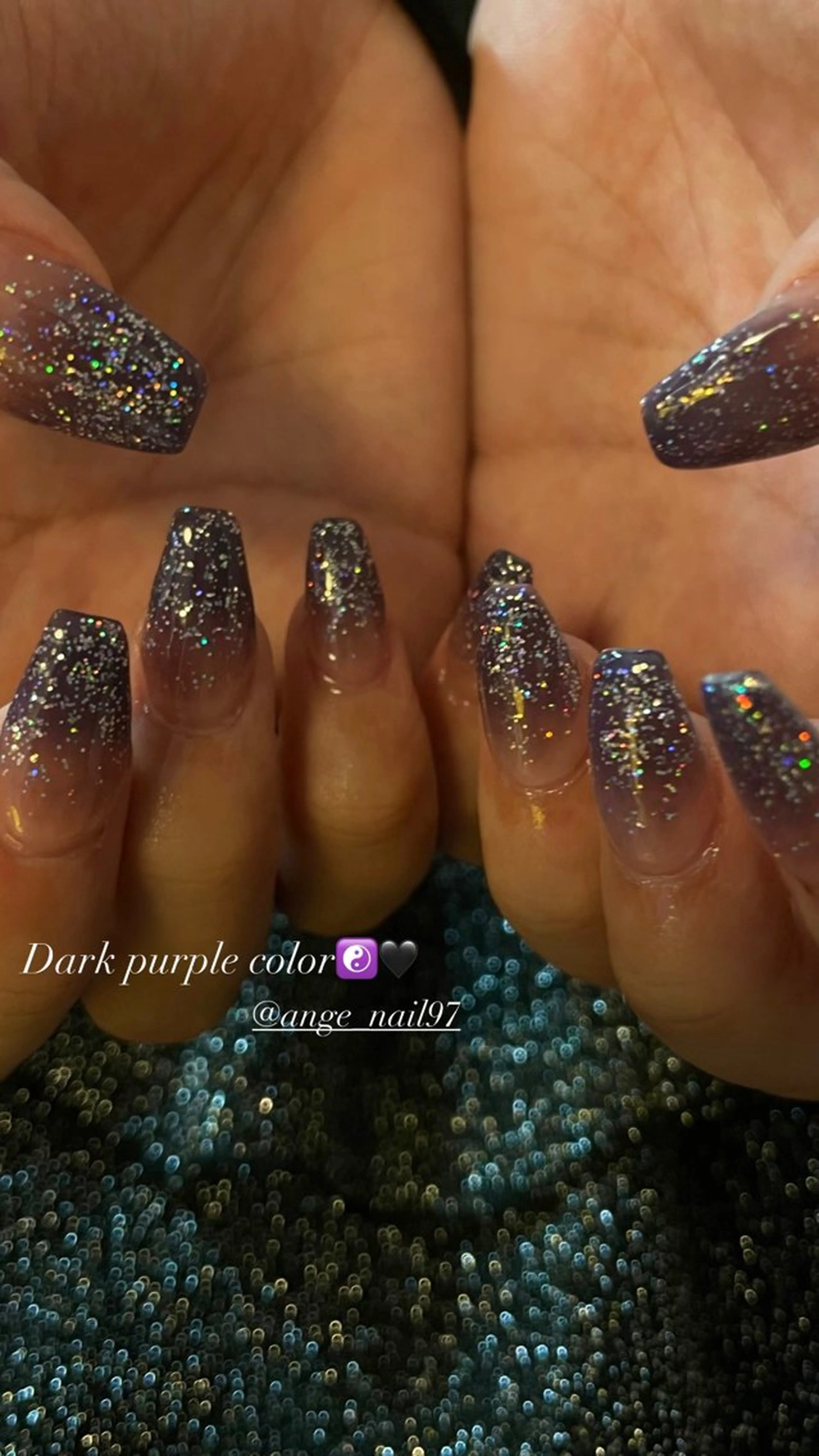 ネイル グラデーション ラメ(グリッター) ロングネイル ピンク パープル ハンドネイル Nail salon 🎀Angeのネイルデザイン