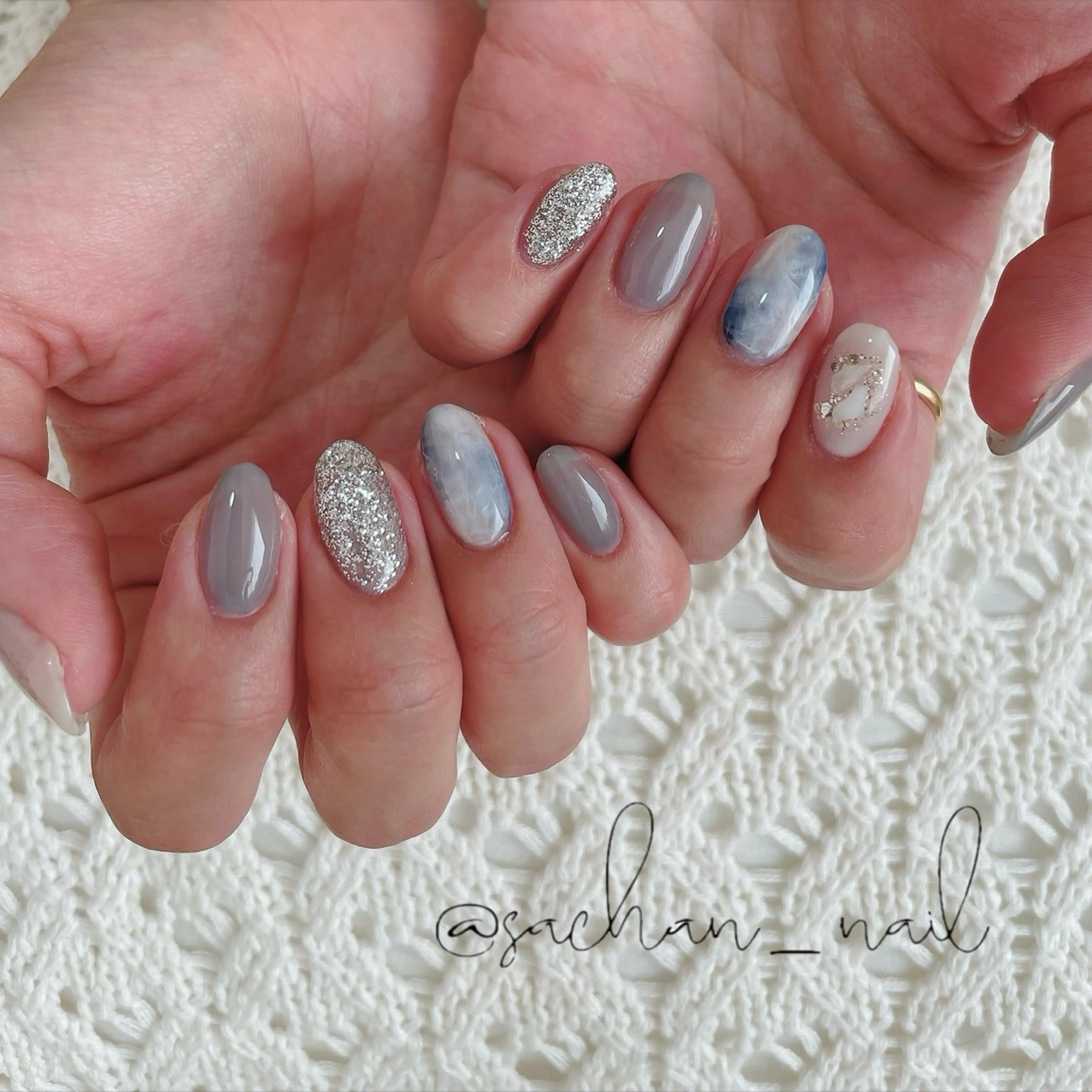 ネイル ブルー ニュアンスネイル ハンドネイル Sukegawa Satsukiのネイルデザイン