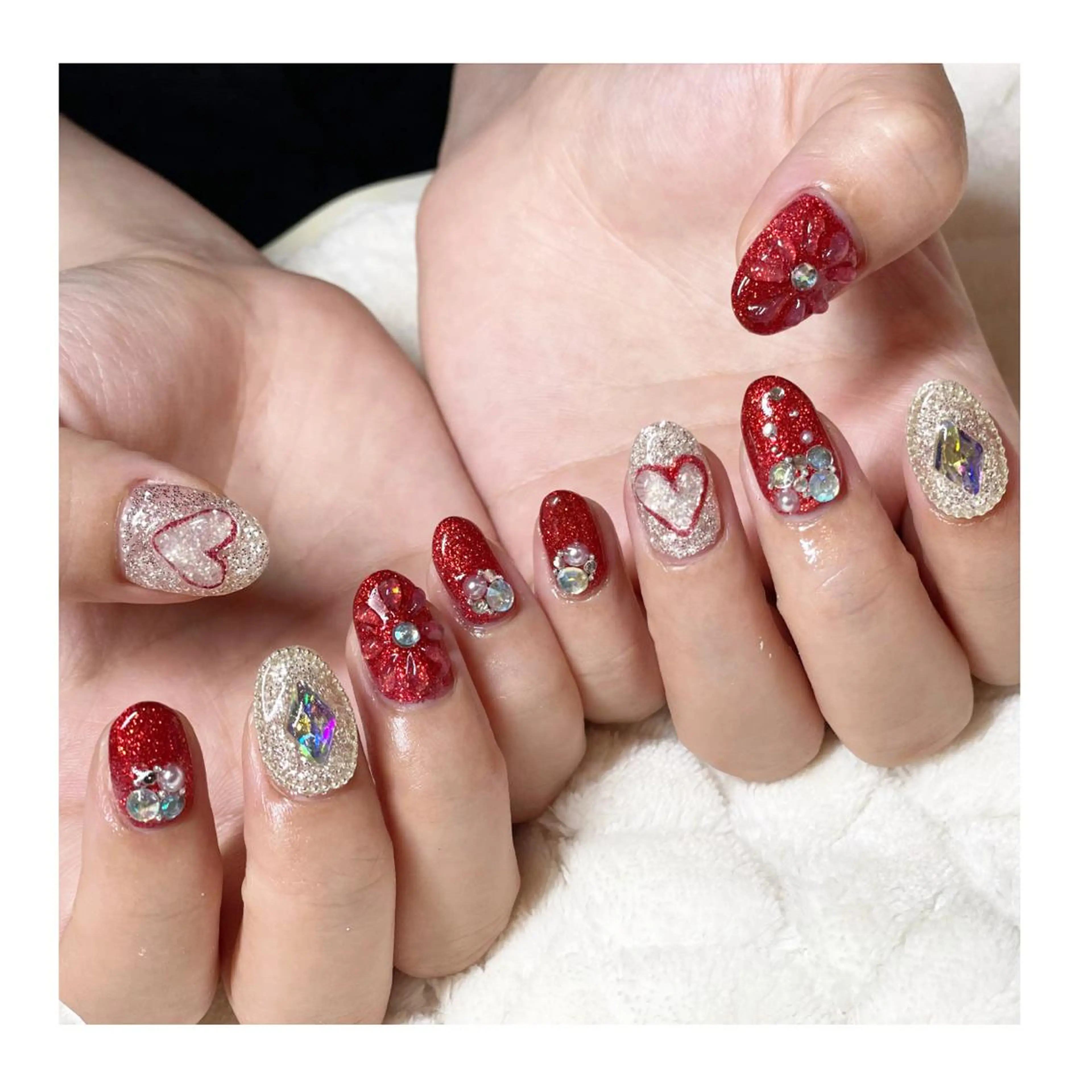 ネイル ジェルネイル ハート キラキラネイル ラメ(グリッター) ハンドネイル LaLa Peach 福岡のマツエク・マツパデザイン