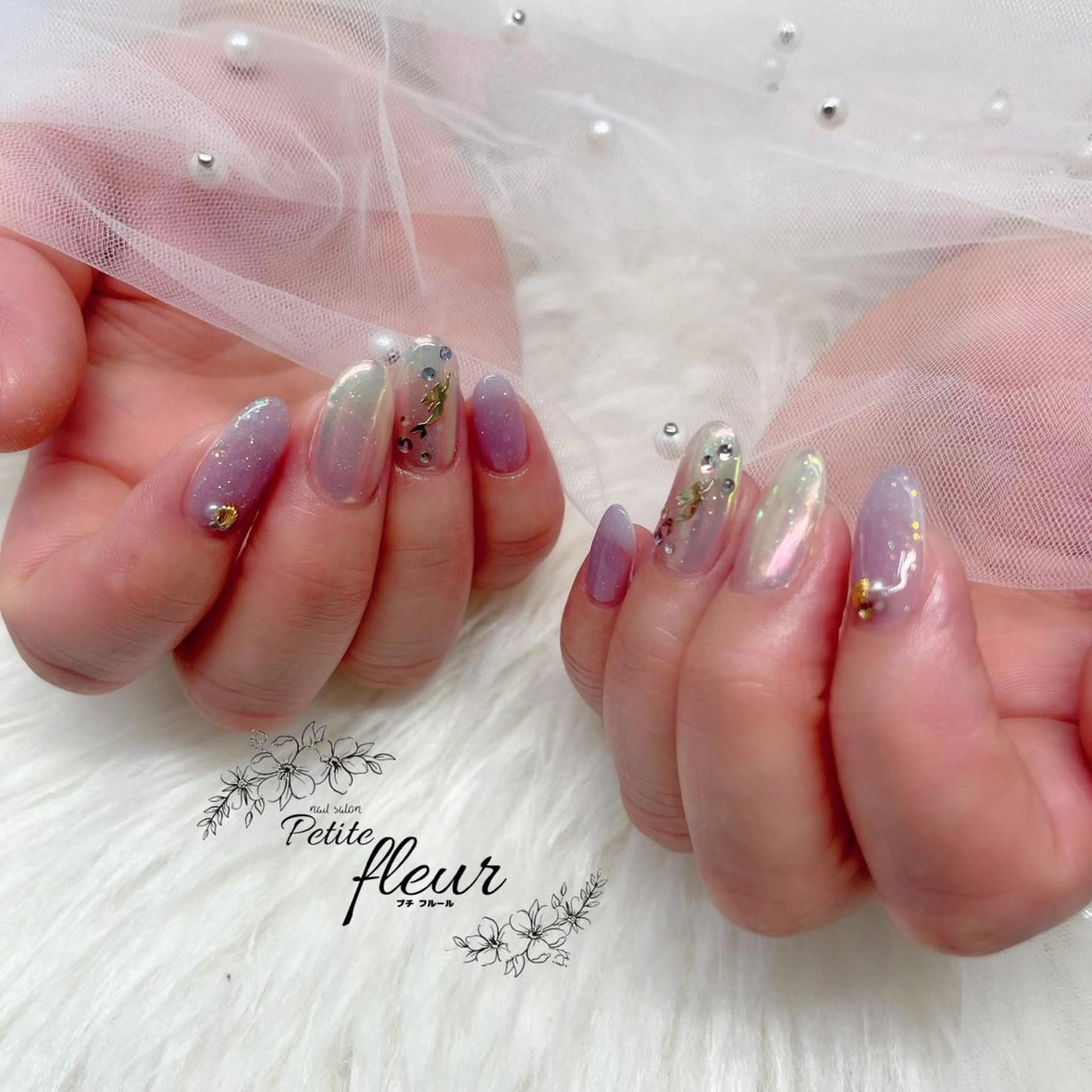 ネイル オーロラネイル ラメ(グリッター) パープル ❁⃘*。Petite fleur❁⃘*りさのネイルデザイン