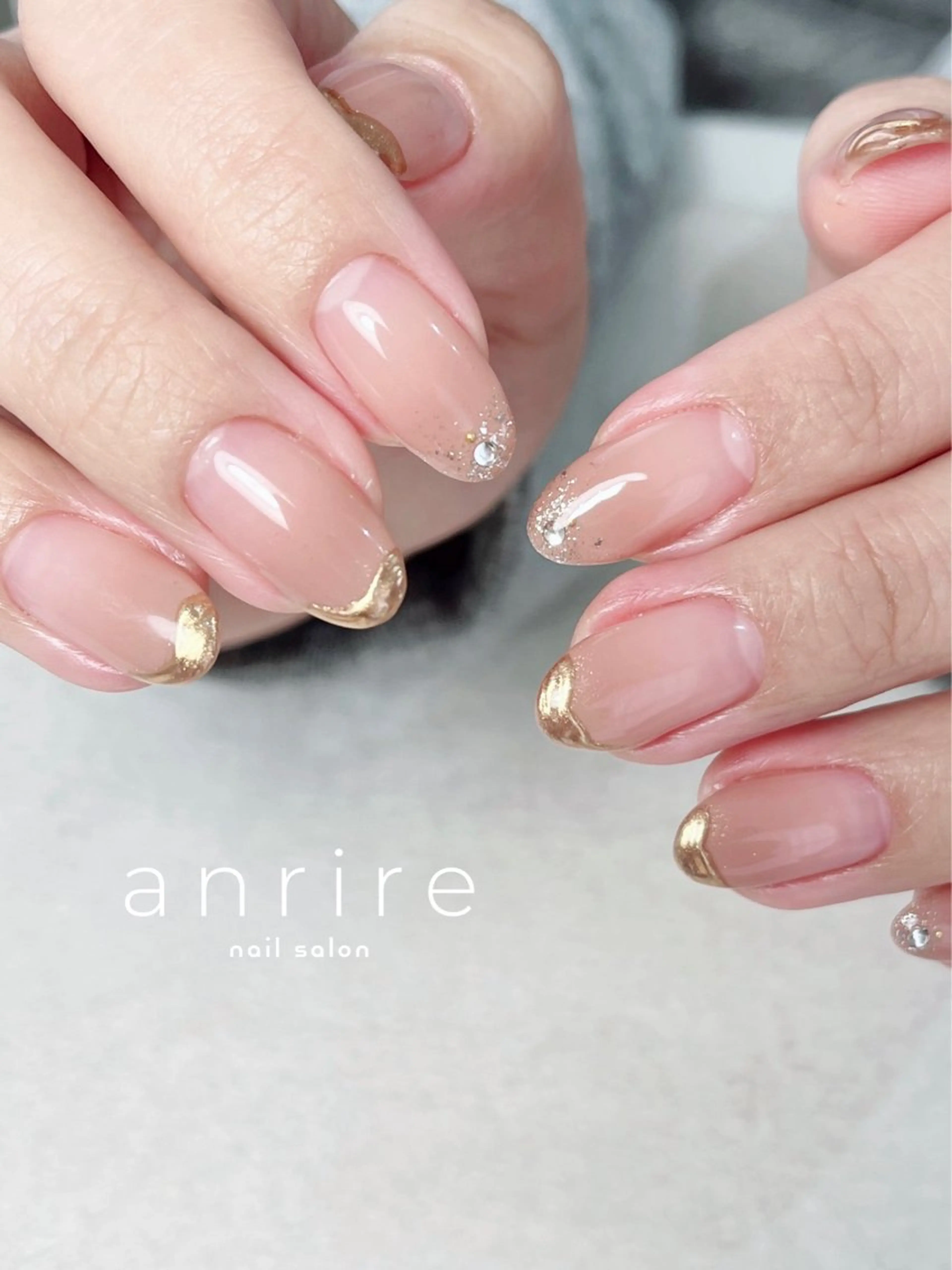 ネイル ブラウン フレンチネイル ジェルネイル グラデーション キラキラネイル ハンドネイル nailsalon anrireのネイルデザイン