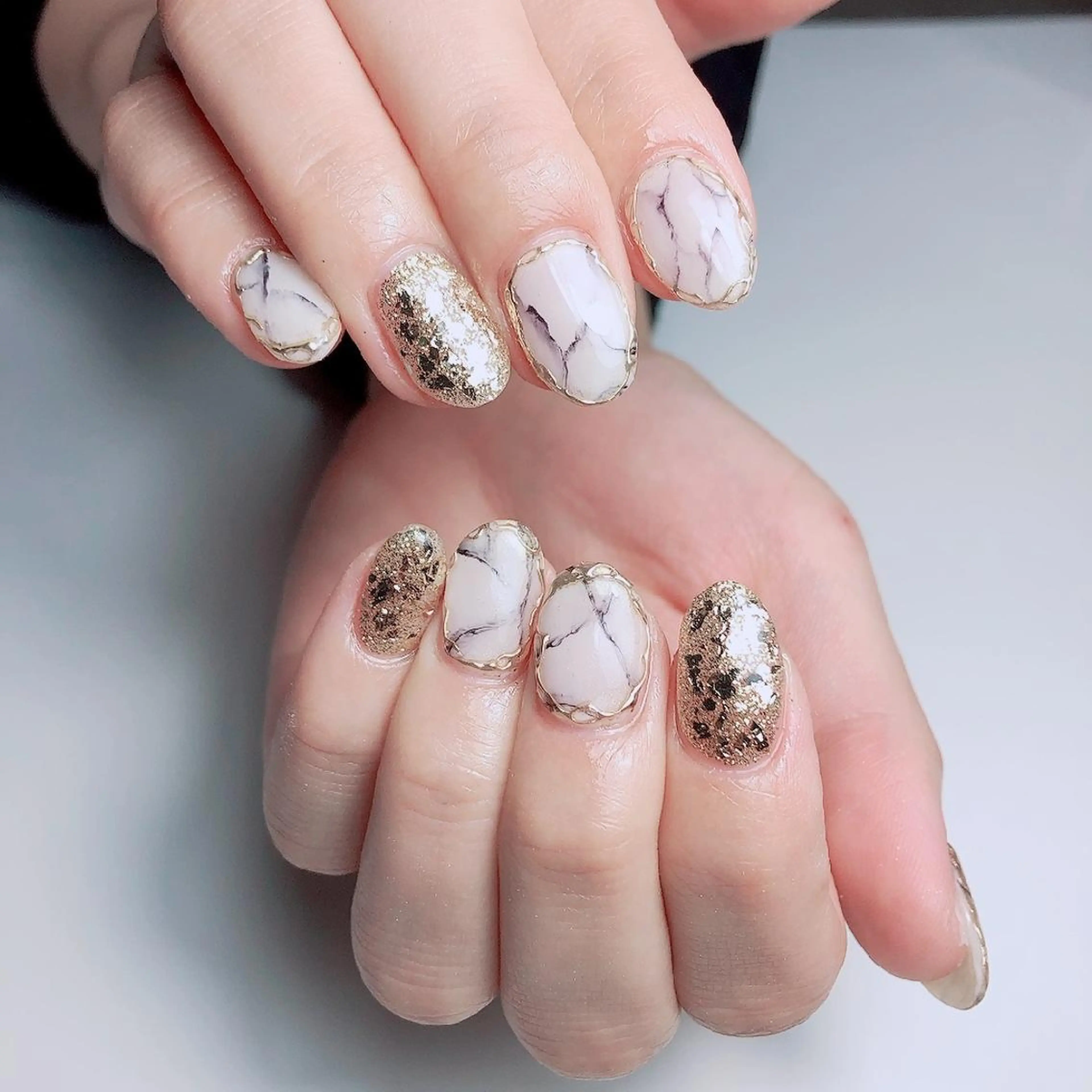 ショート ネイル 大理石ネイル(マーブル) ☺︎山部 志麻☺︎のネイルデザイン