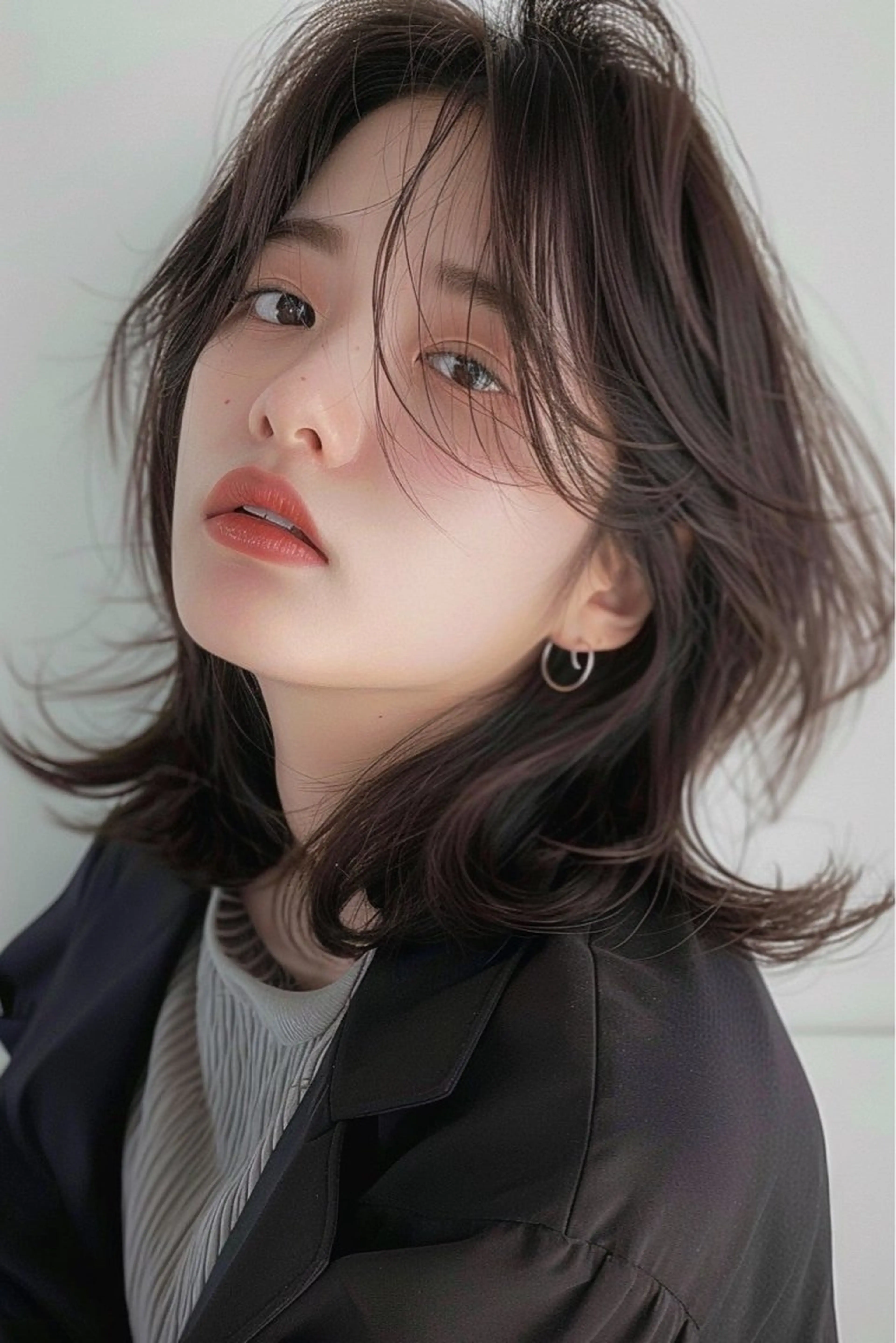 ミディアム 韓国風ヘア レイヤーカット シースルーバング ウルフカット lana hair 新宿/髪質改善のヘアスタイル