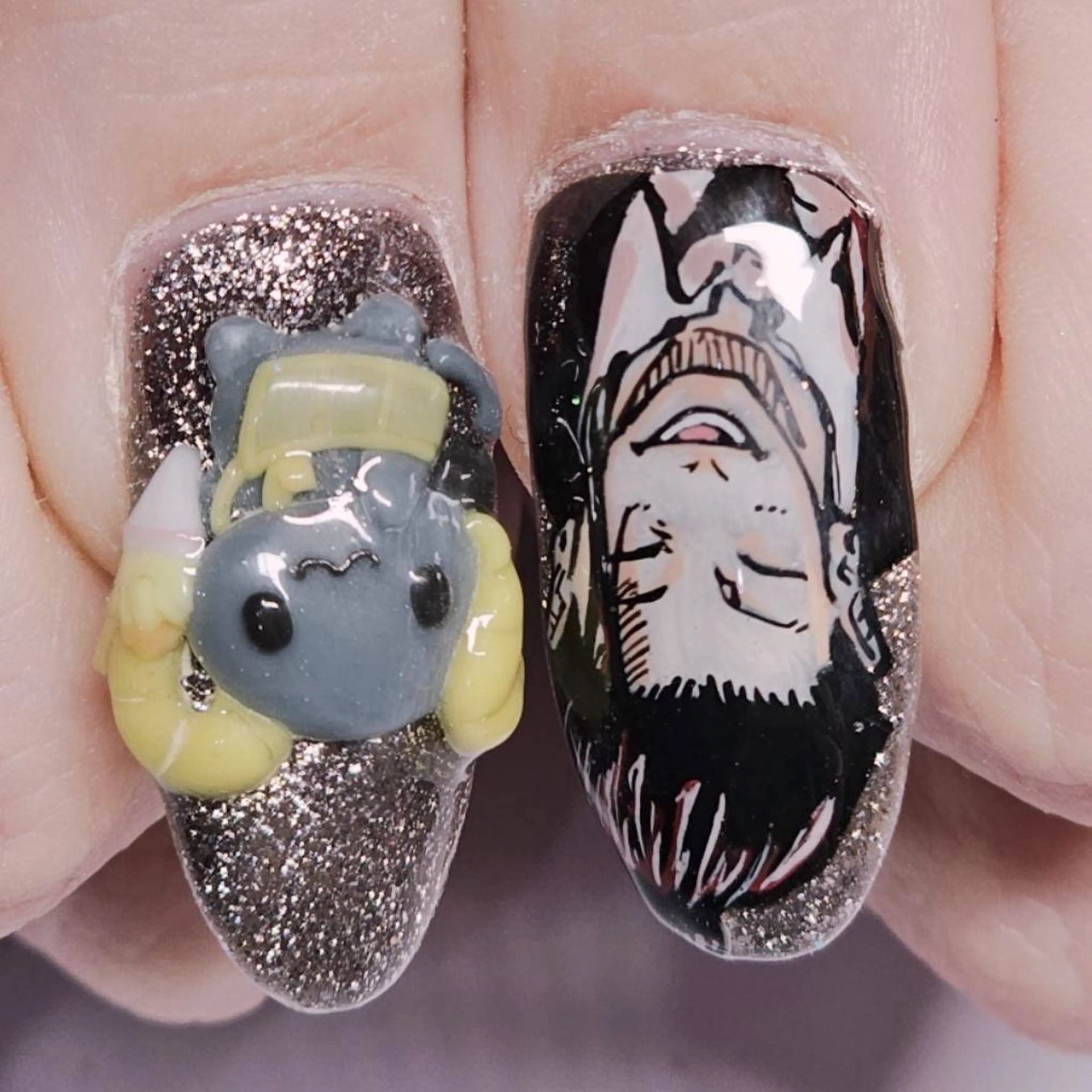 ネイル アートネイル ラメ(グリッター) マグネットネイル シルバー 黄色 ハンドネイル よしだ ひろきのネイルデザイン