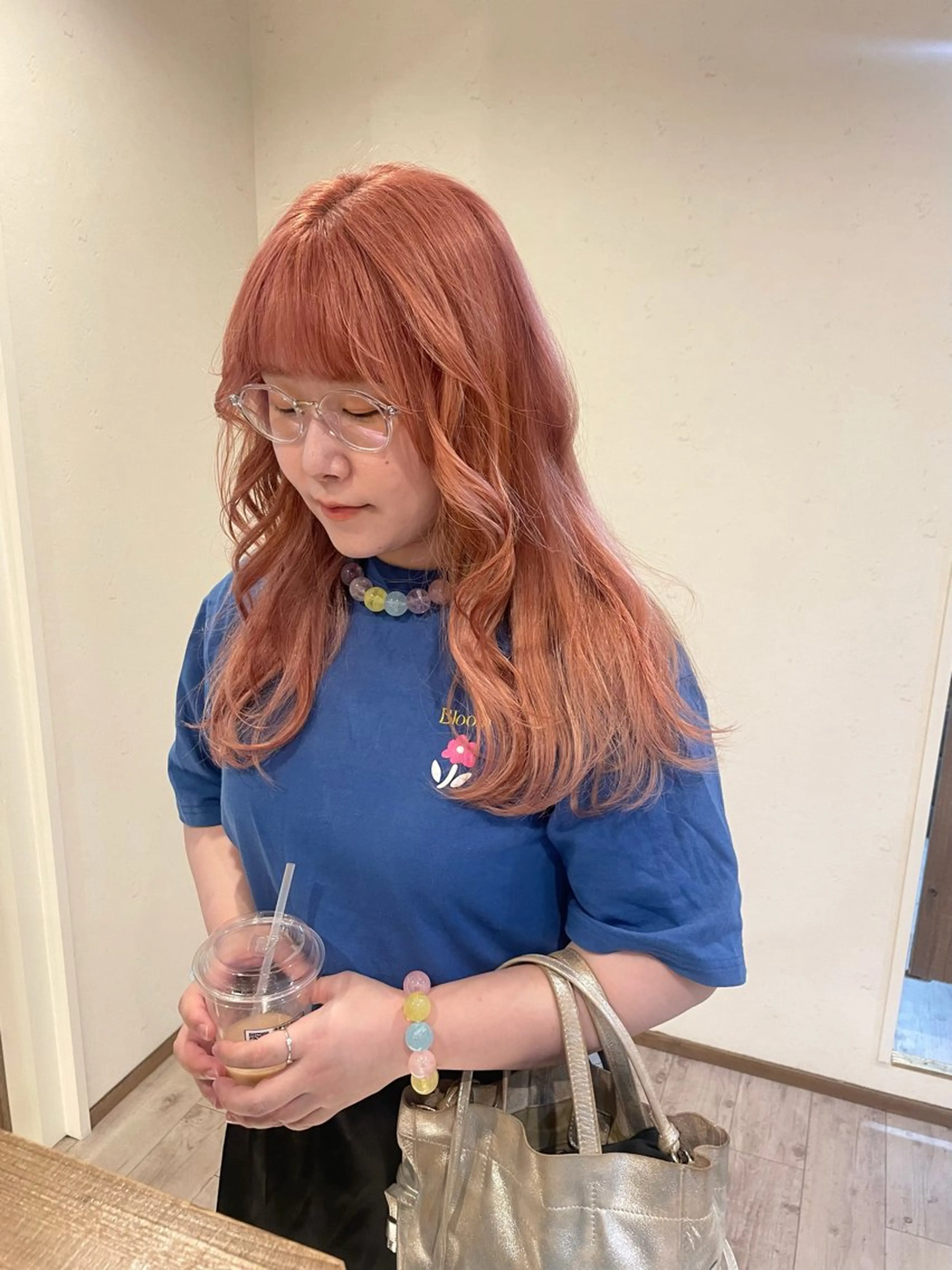 ロング カラー オレンジ ピンクカラー ヘアカラー 渋谷 留菜のヘアスタイル