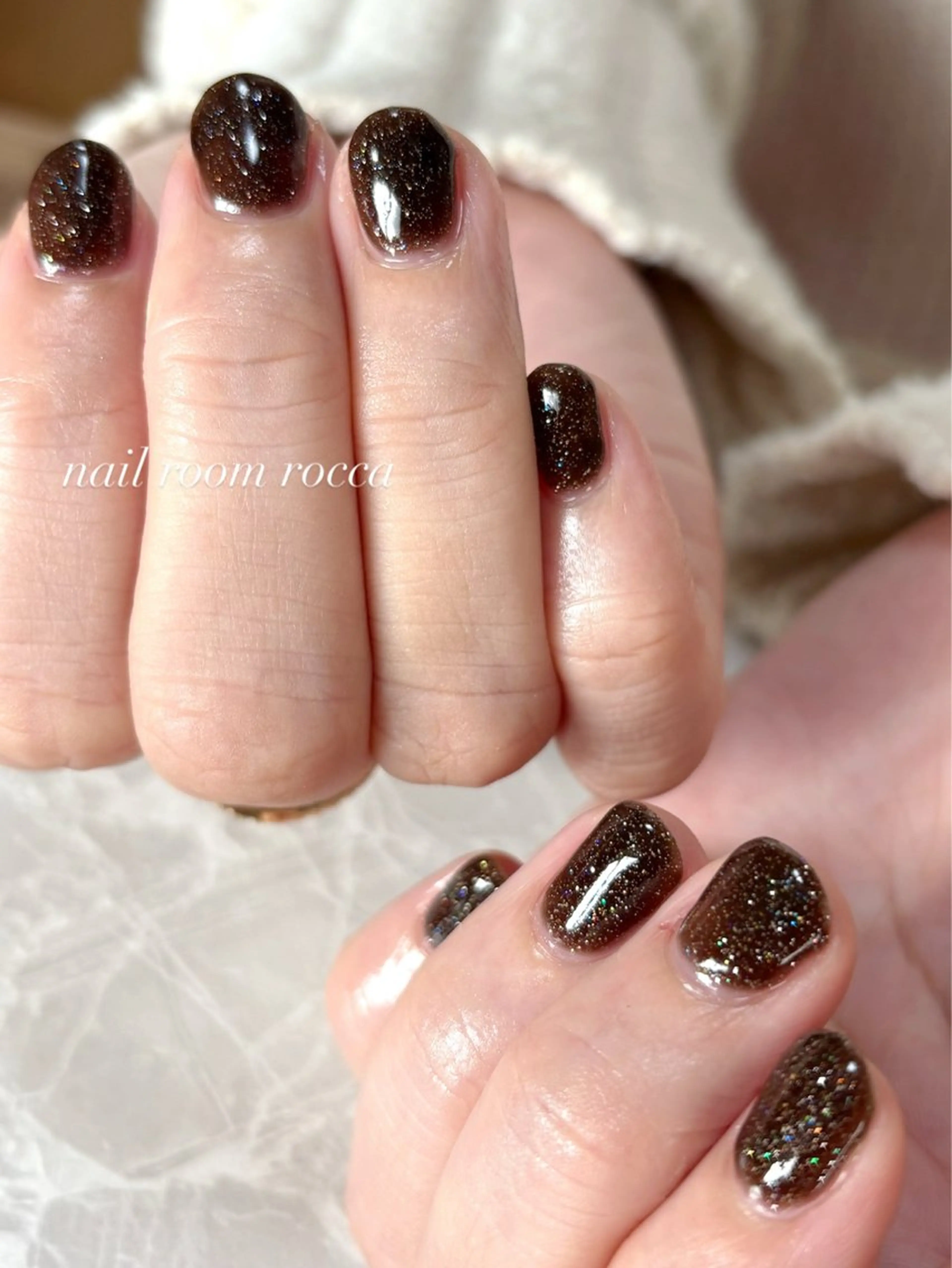 ネイル ブラウン ラメ(グリッター) ハンドネイル 茂野 恵のネイルデザイン