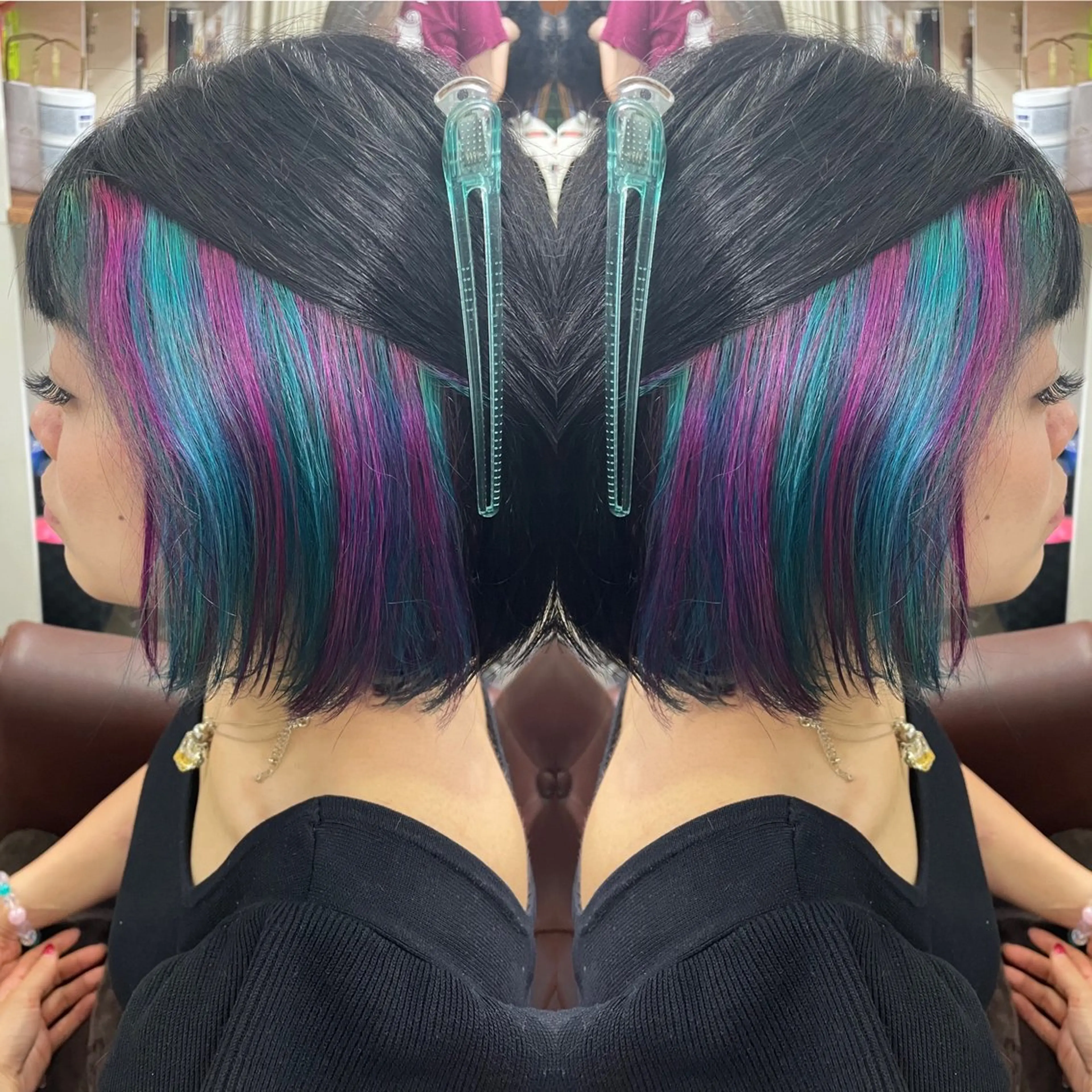 ミディアム カラー ブルーカラー ピンクカラー 👑派手髪/カット 👑ANRYのヘアスタイル