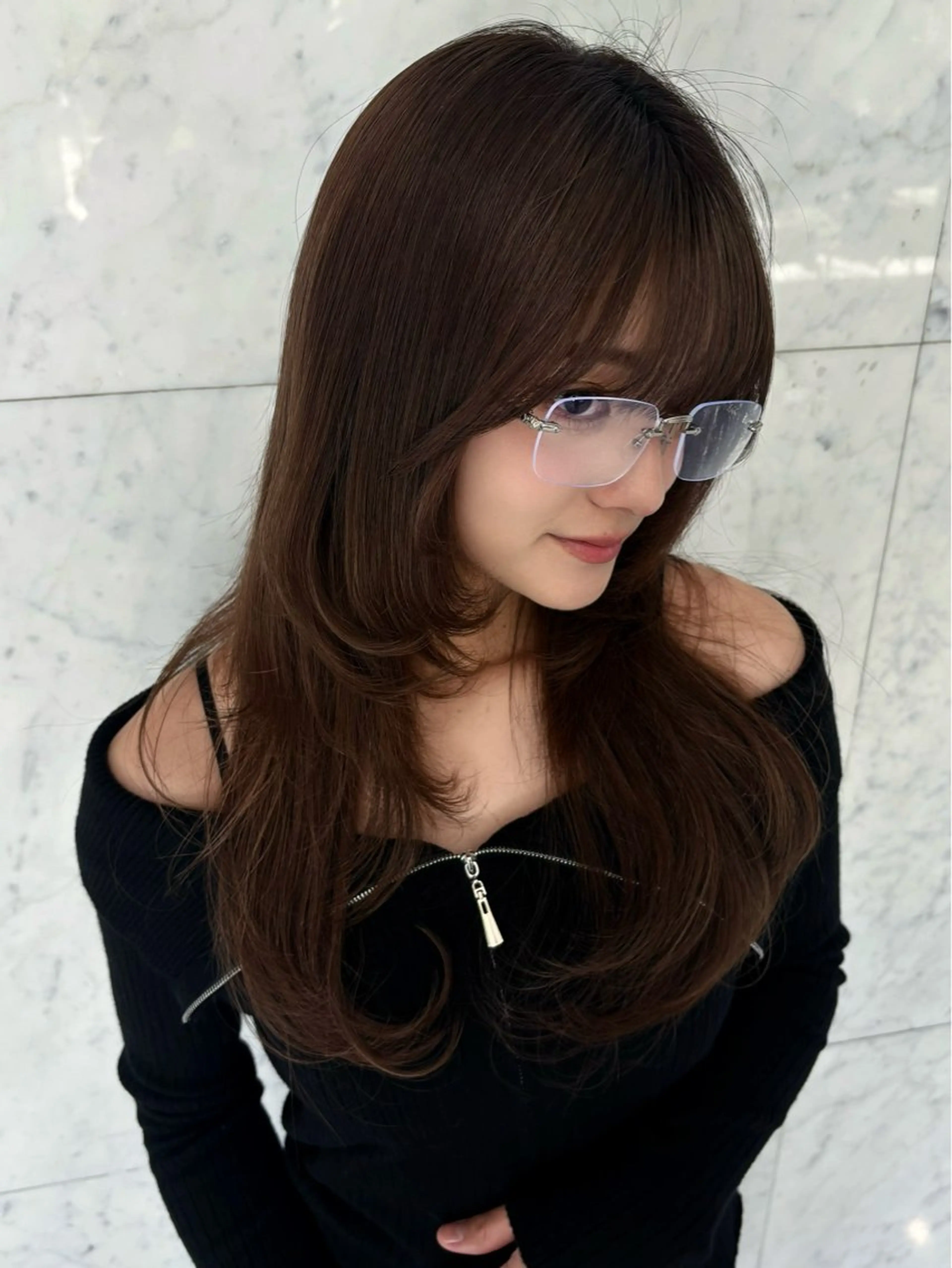 ロング カラー ハッシュカット 韓国風ヘア レイヤーカット カット ヘアカラー トリートメント 新宿♥ハッシュカット 暖色カラー♥Unaのヘアスタイル