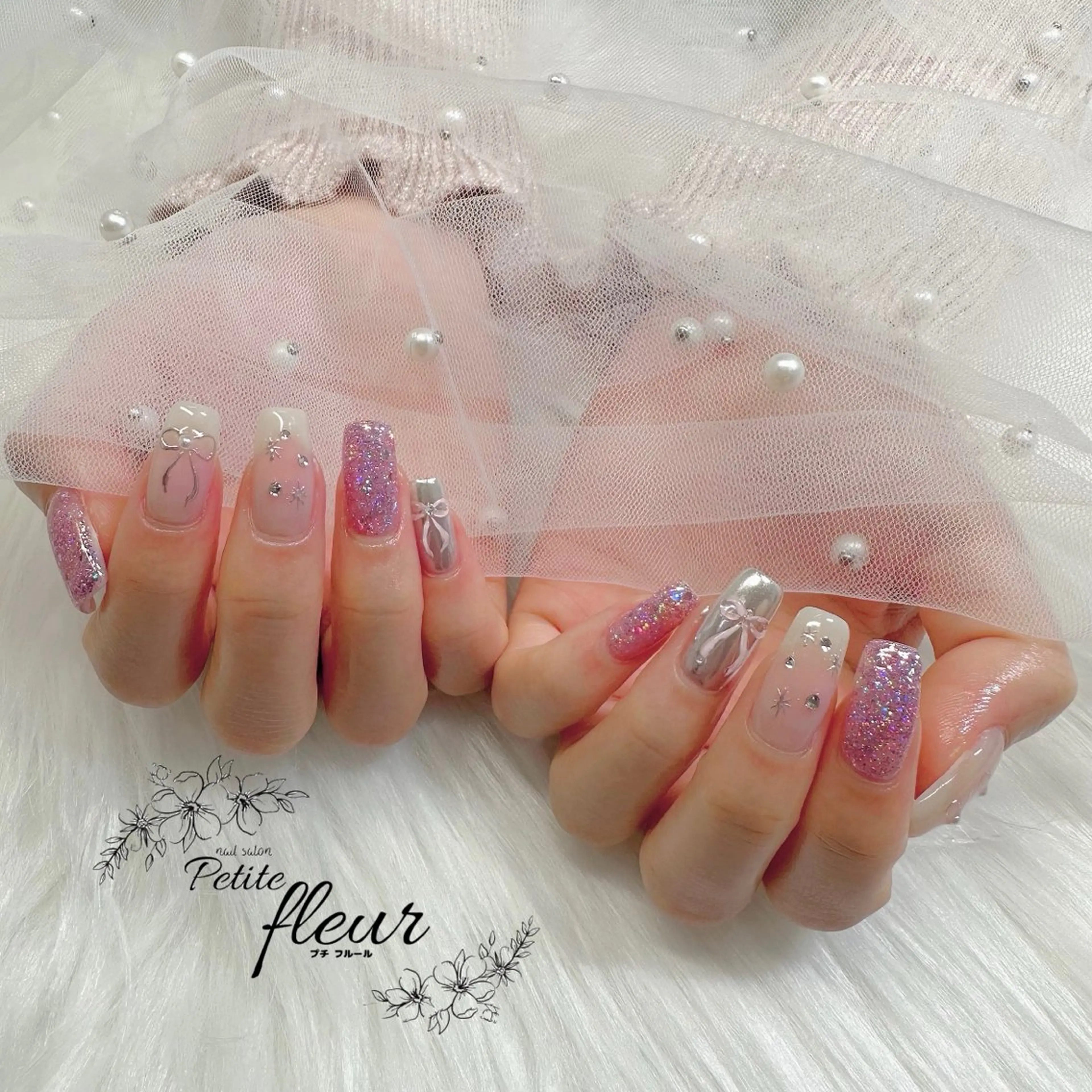 ネイル 持ち込み リボン ❁⃘*。Petite fleur❁⃘*りさのネイルデザイン