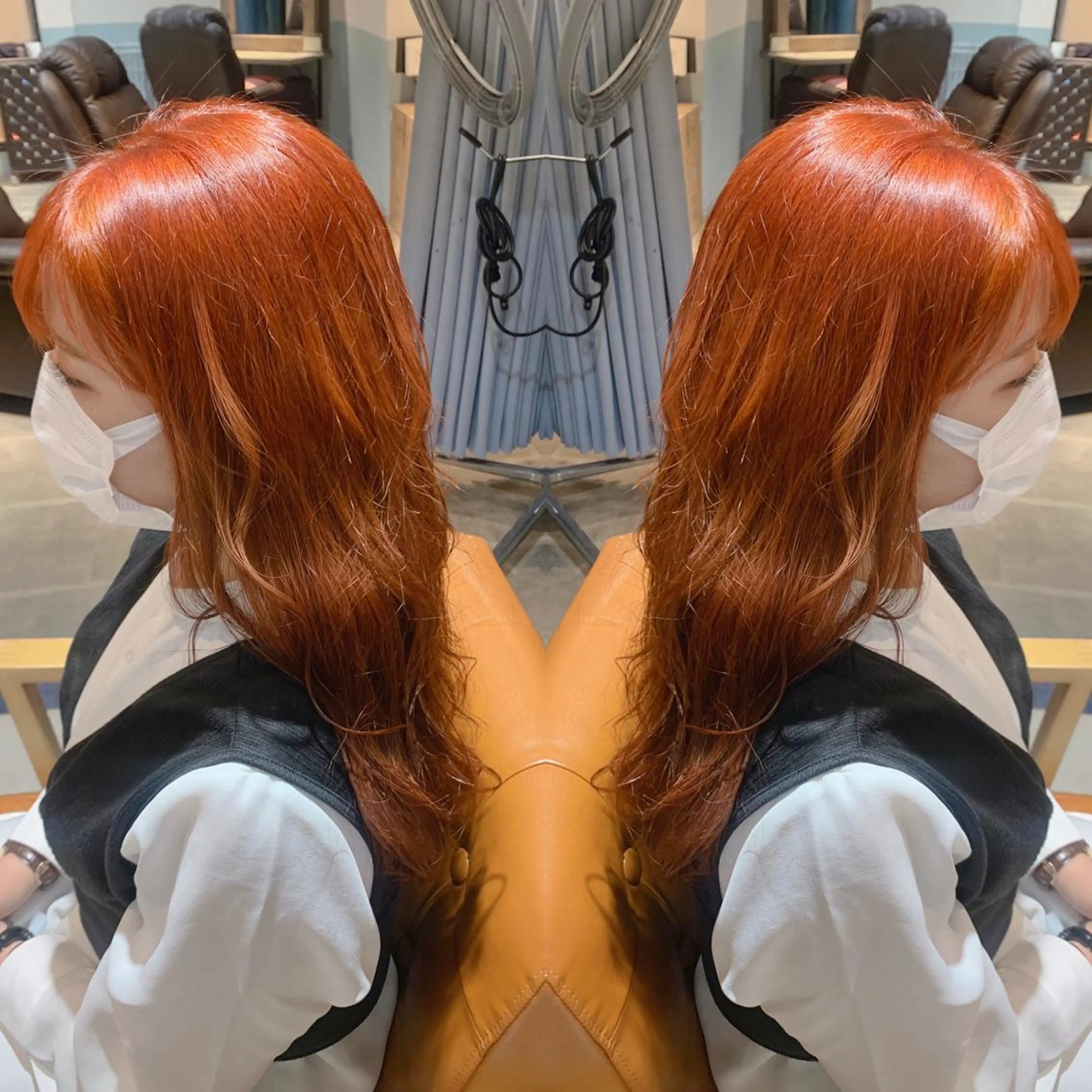 ロング カラー オレンジ ムルギョル巻き 韓国🇰🇷 ✂︎hair 内田愛のヘアスタイル