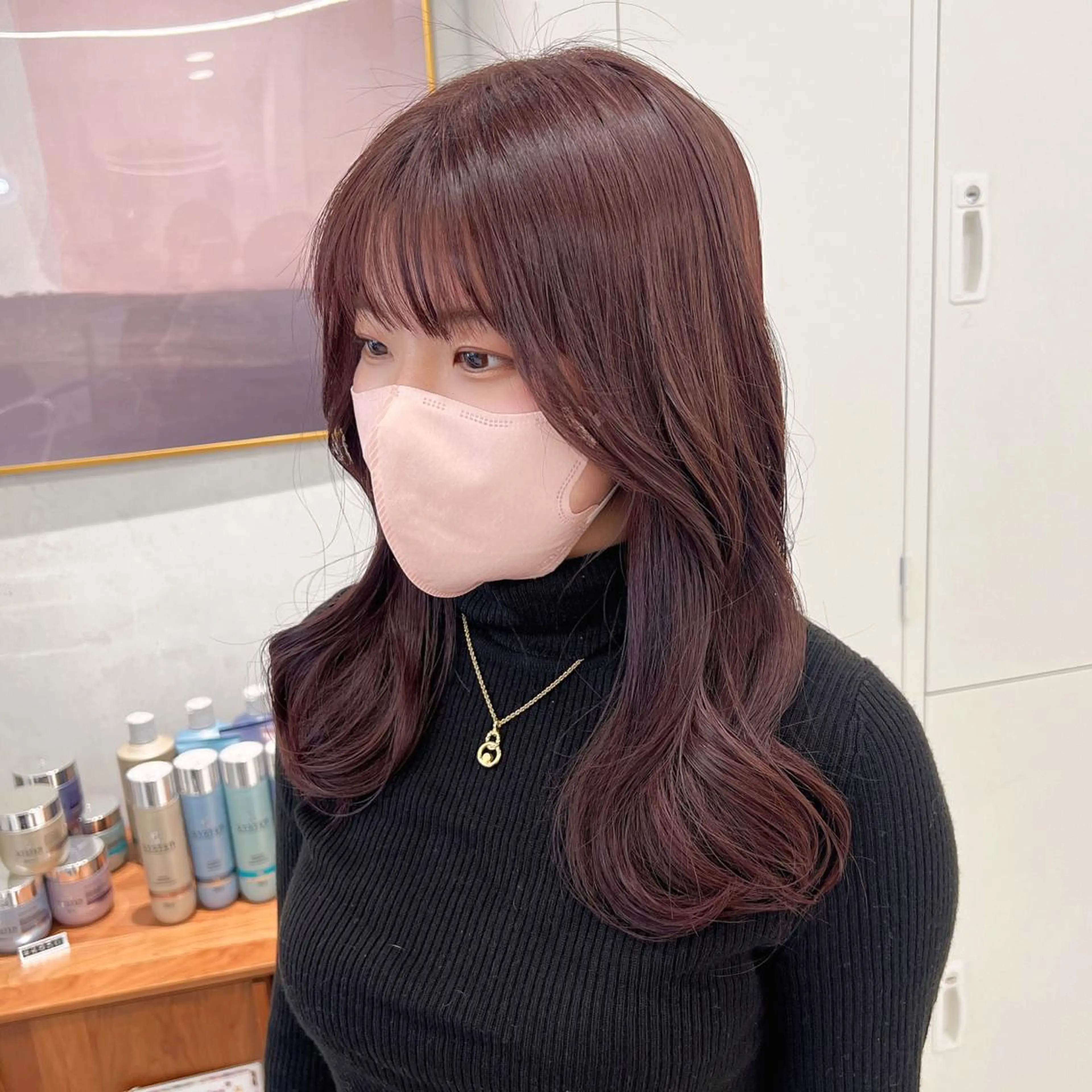 セミロング カラー ブリーチ ブラウンカラー 透明感カラー ブリーチなしカラー ピンクカラー カット ヘアカラー トリートメント 韓国ヘア☁️ mitsukiのヘアスタイル