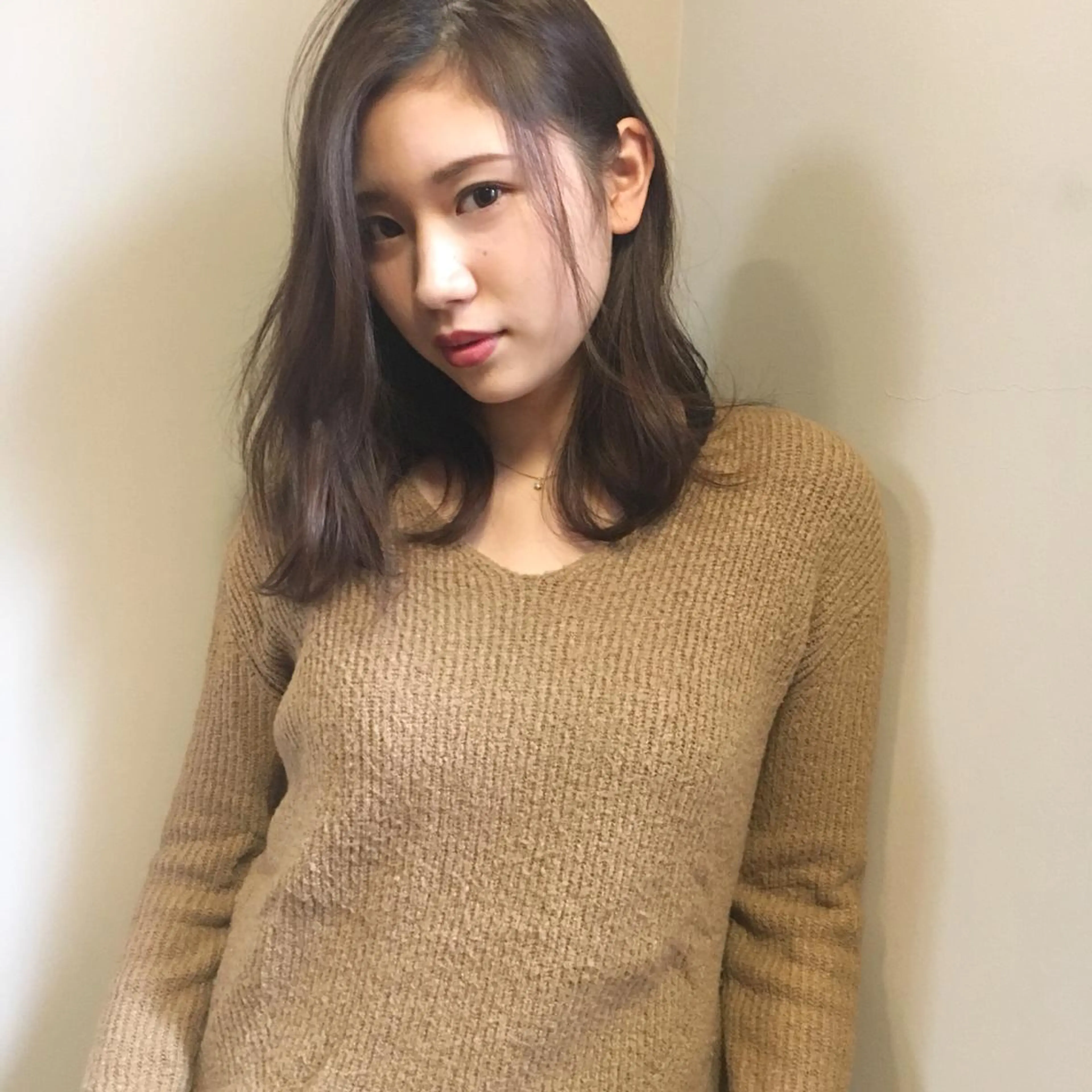 ミディアム カラー かきあげバング 薬院:今泉/上川美幸 ボブ/顔周りレイヤーのヘアスタイル