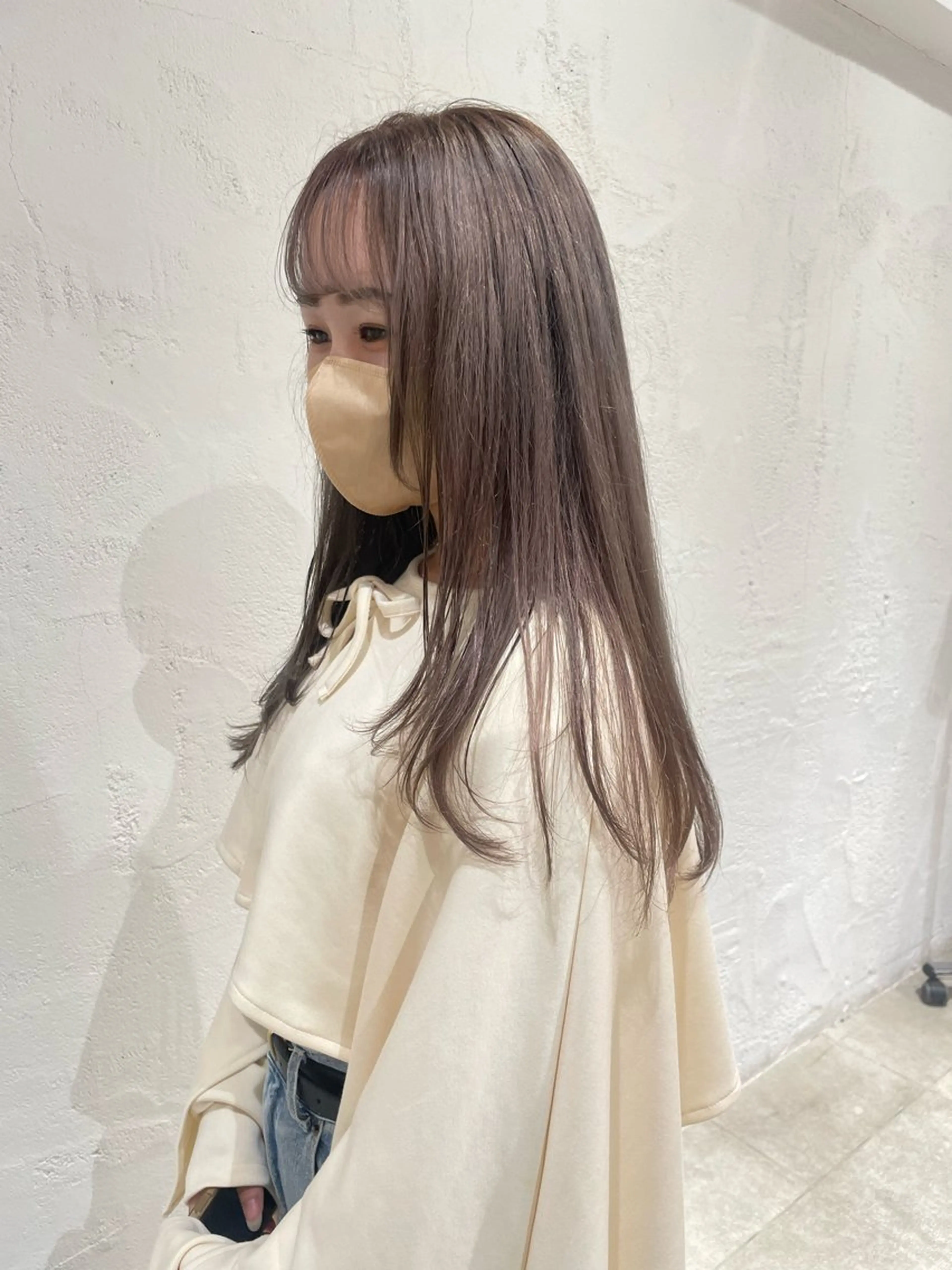 セミロング カラー ヘアアレンジ ブリーチ グレージュ ラベンダーカラー iena渋谷 /ゆーこのマツエク・マツパデザイン