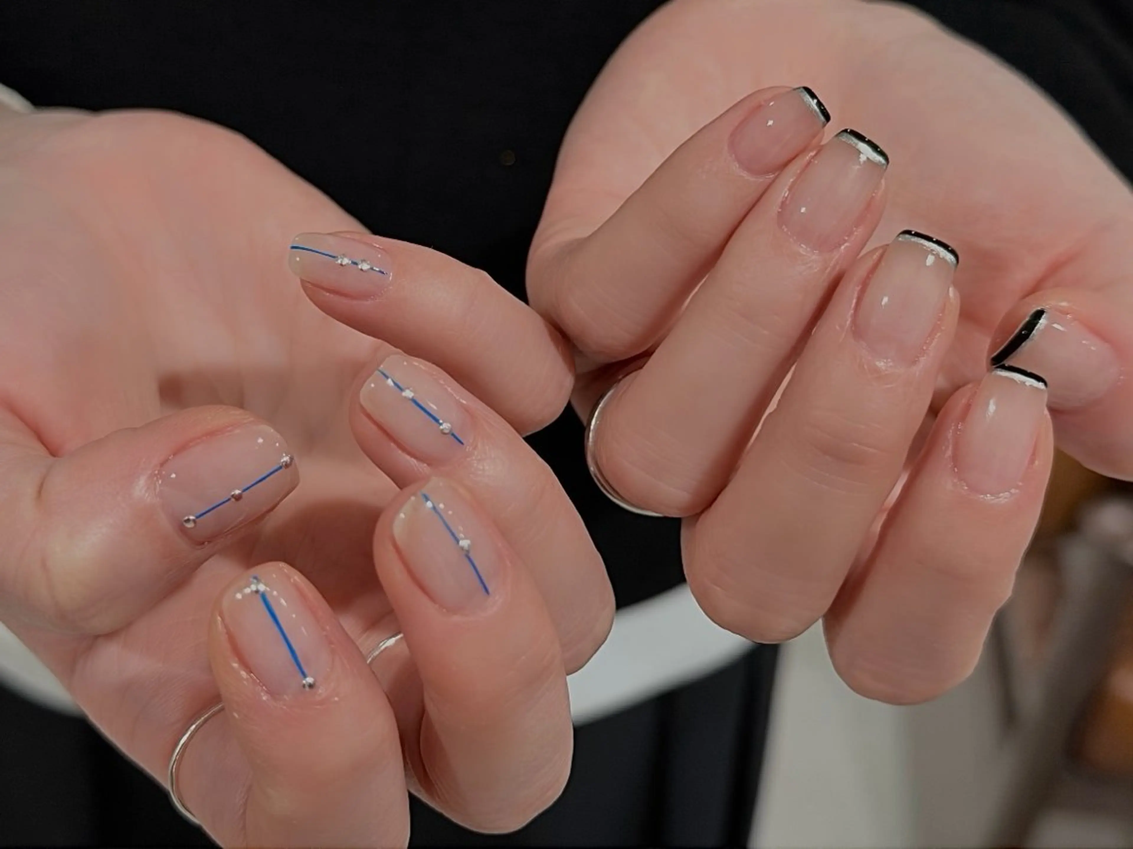 ネイル ブルー クリアネイル フレンチネイル シンプルネイル ストーンネイル ハンドネイル ANOVA アノヴァのネイルデザイン