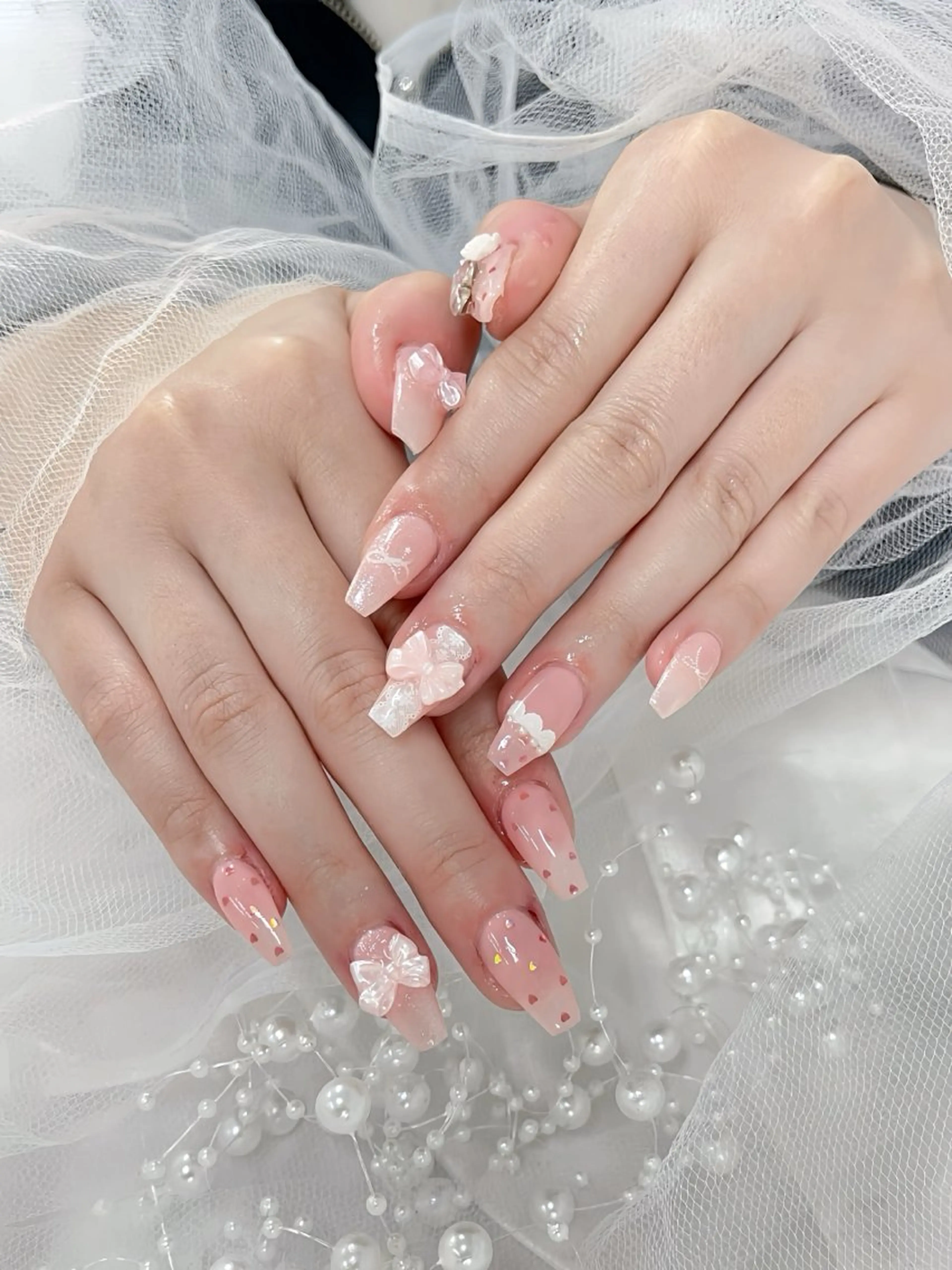 ネイル アートネイル オーロラネイル カジュアル クリアネイル 長さ出し ハンドネイル Rin Nail 新大久保店のネイルデザイン