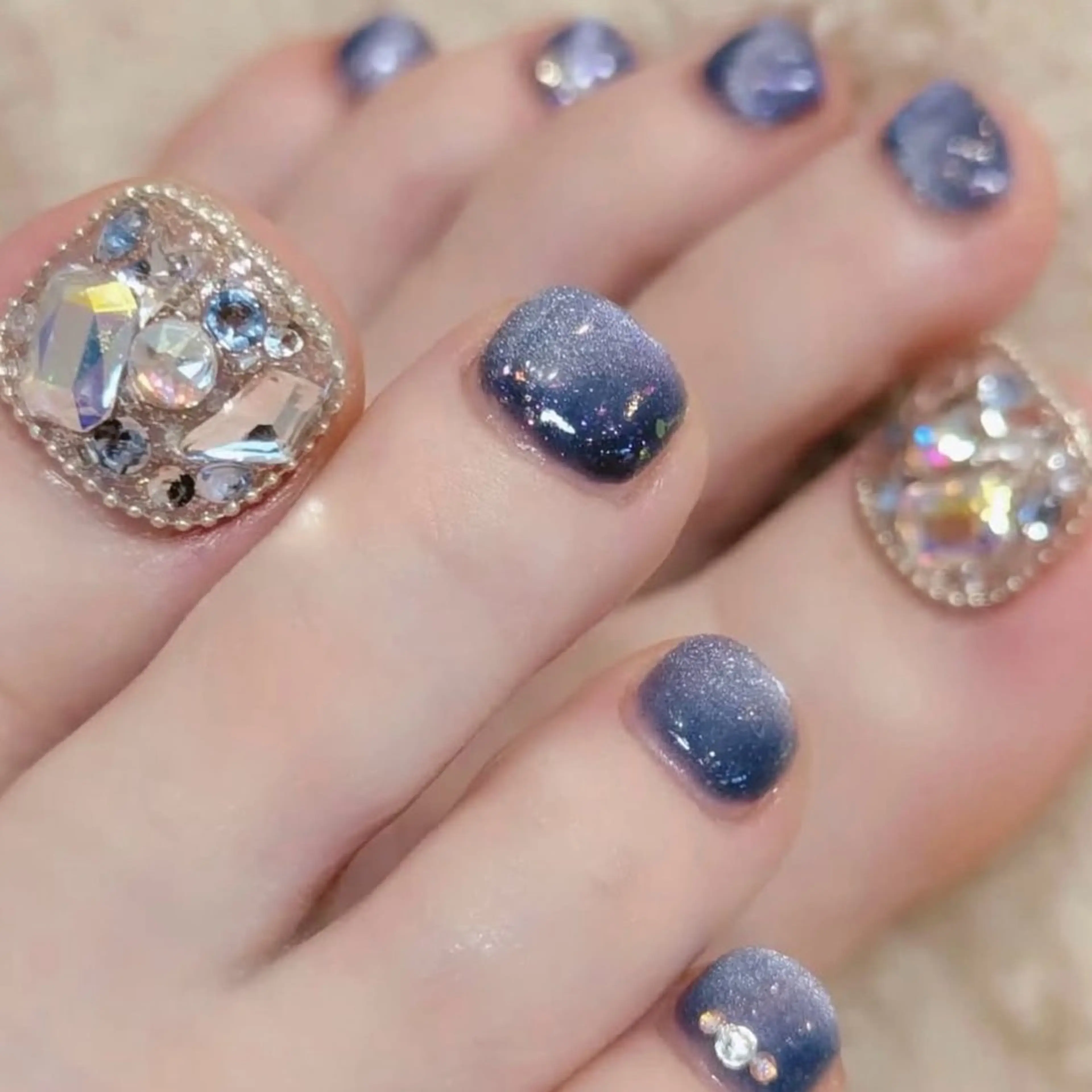 ネイル ブルー フットネイル キラキラネイル パープル Best  nail 結衣のマツエク・マツパデザイン