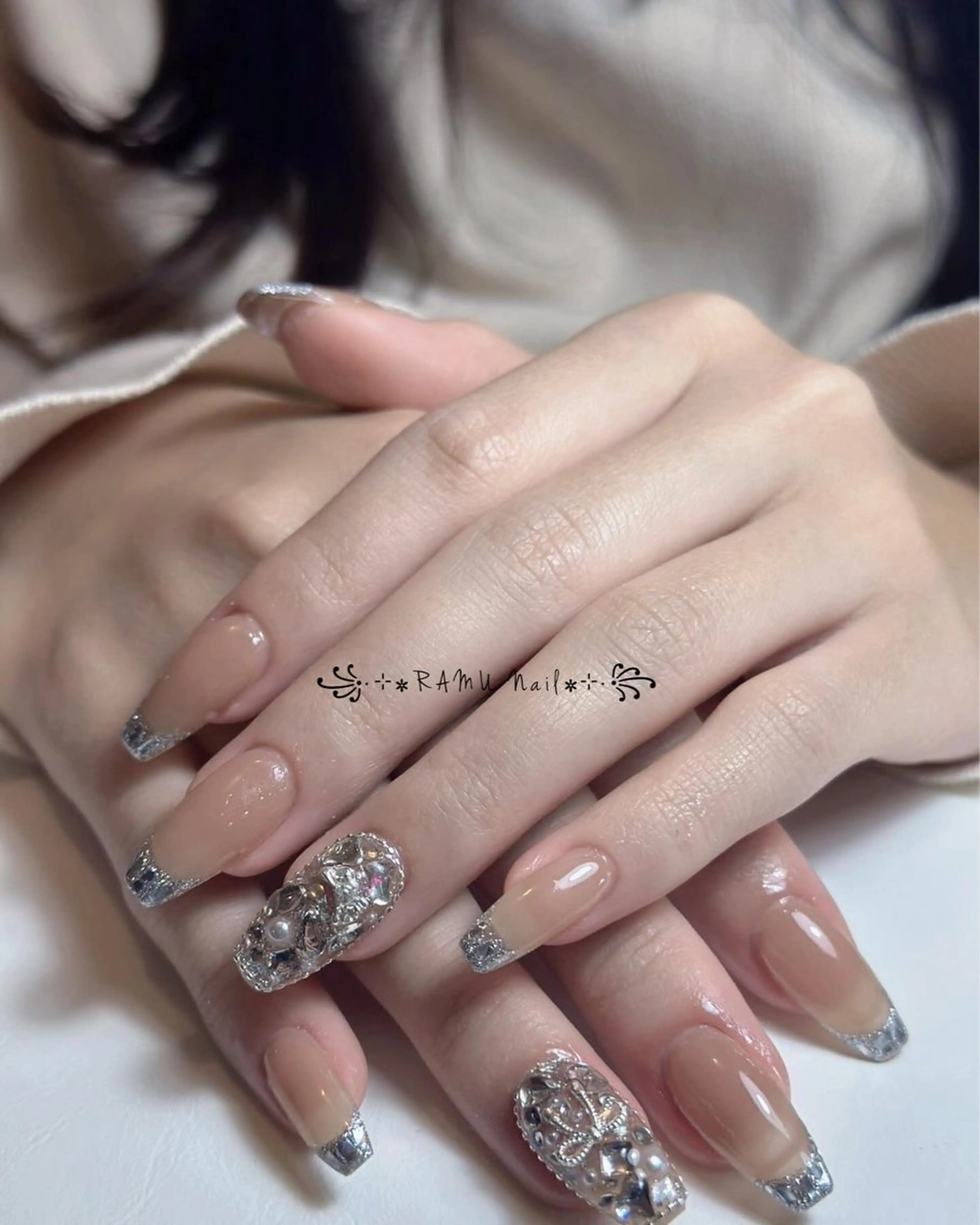 ネイル フレンチネイル 韓国ネイル シンプルネイル ワンホンネイル 冬ネイル ハンドネイル RAMU Nail 恵比寿店のネイルデザイン