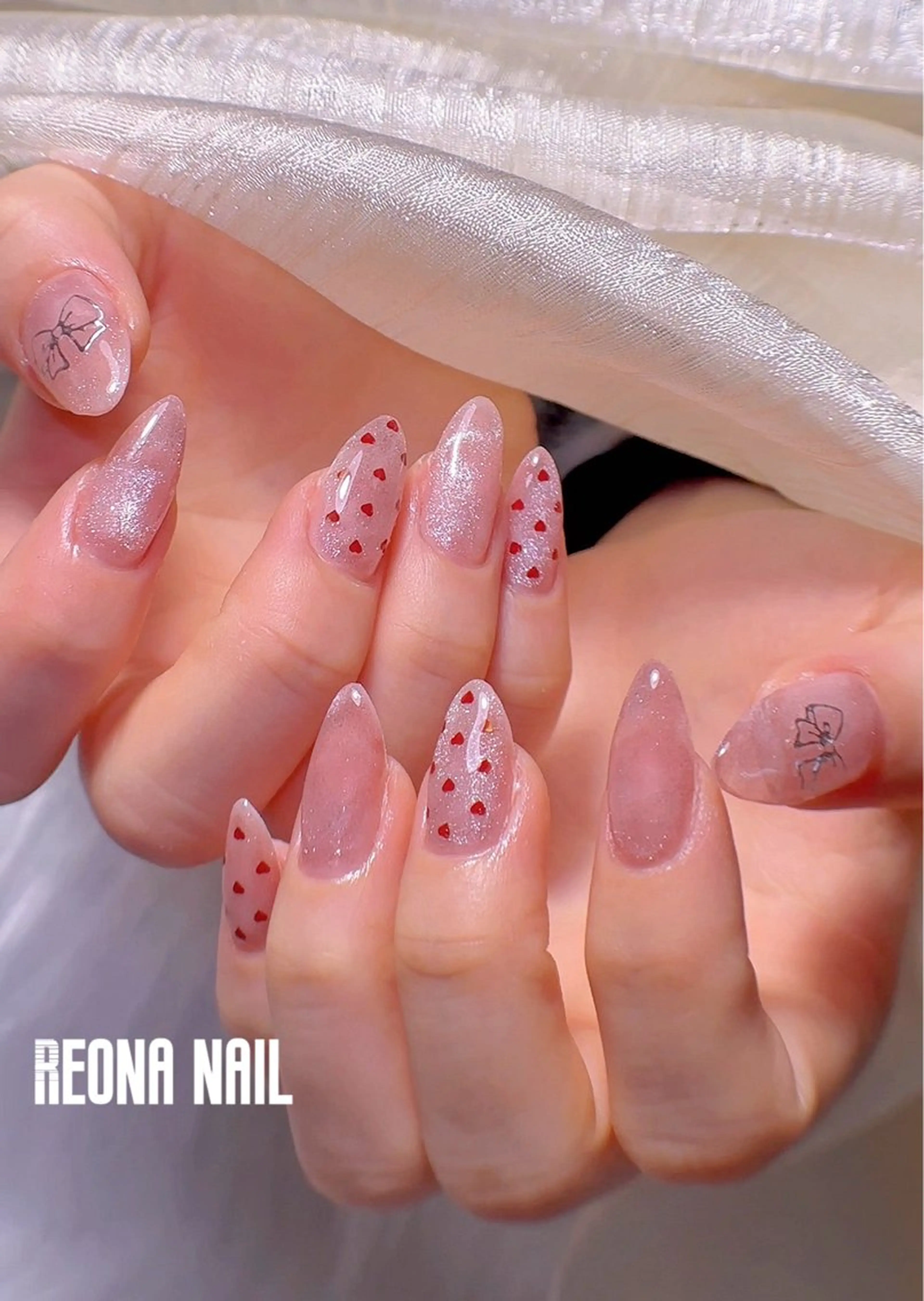 ネイル ジェルネイル ハート マグネットネイル ミラーネイル パラジェル Reona nail所属・Reona Nailのネイルデザイン
