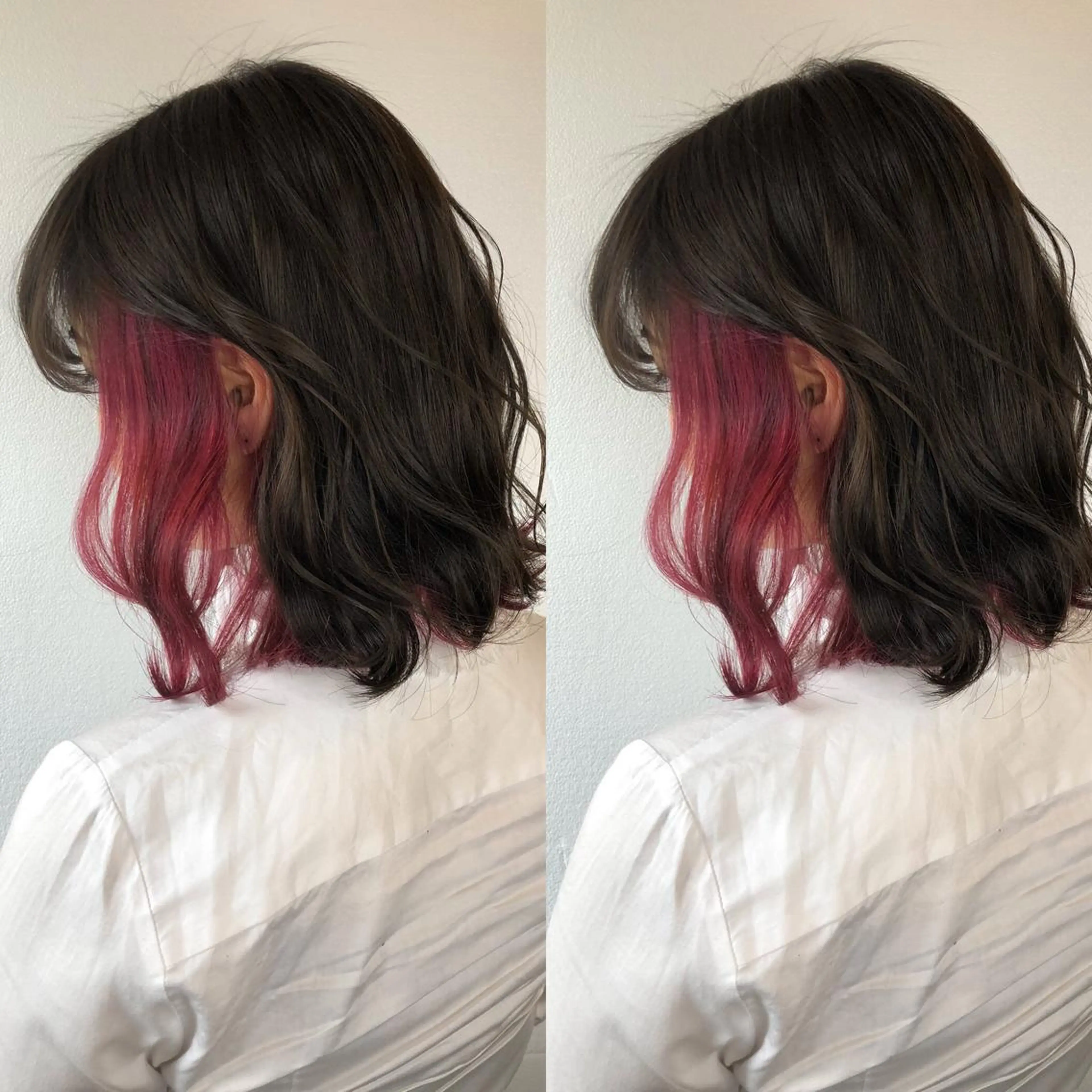 ミディアム カラー ブリーチ インナーカラー ピンクカラー レッドカラー あさだ しゅうたろうのヘアスタイル