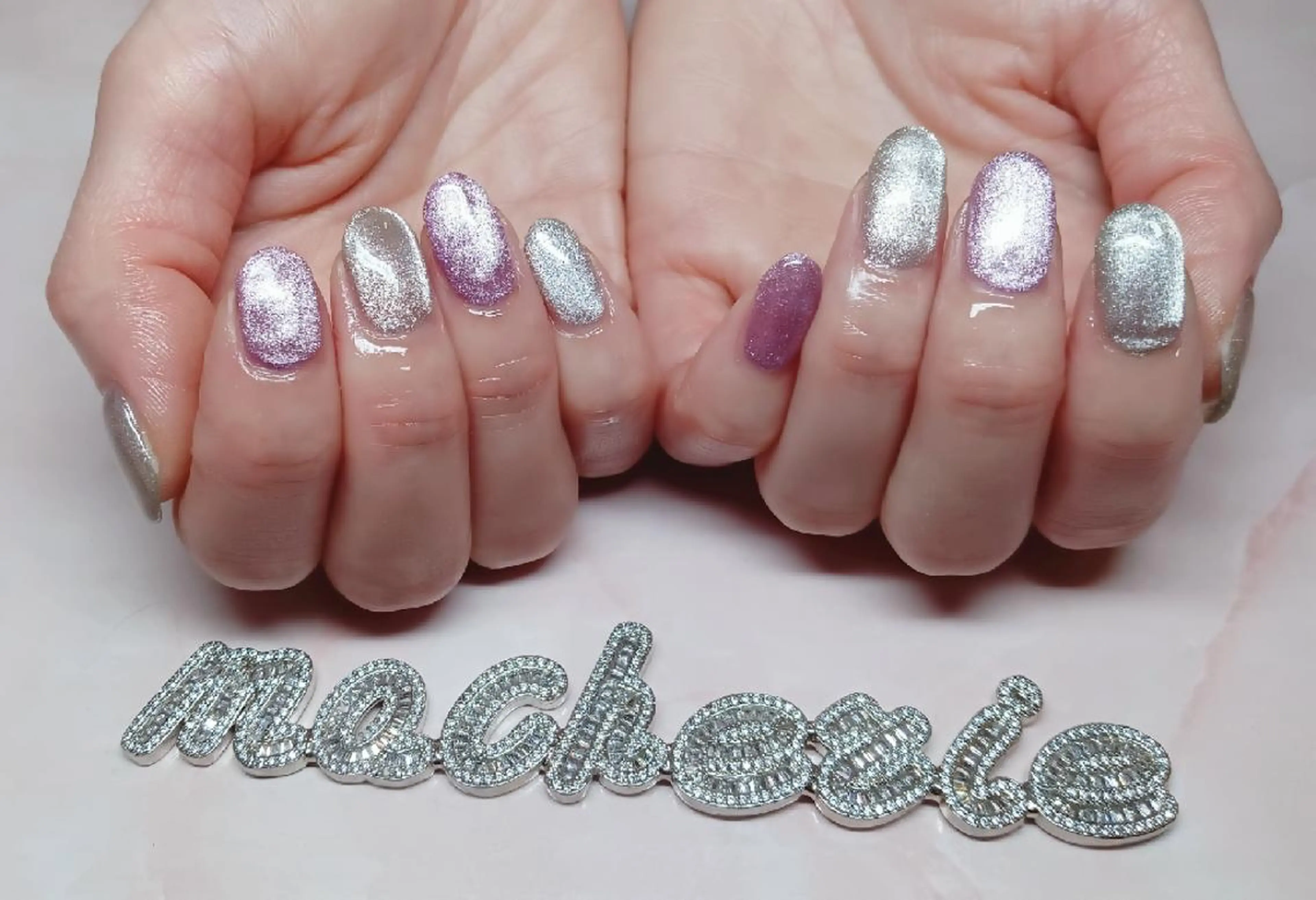 ネイル マグネットネイル パープル シルバー ハンドネイル Nail Salon macherieのネイルデザイン
