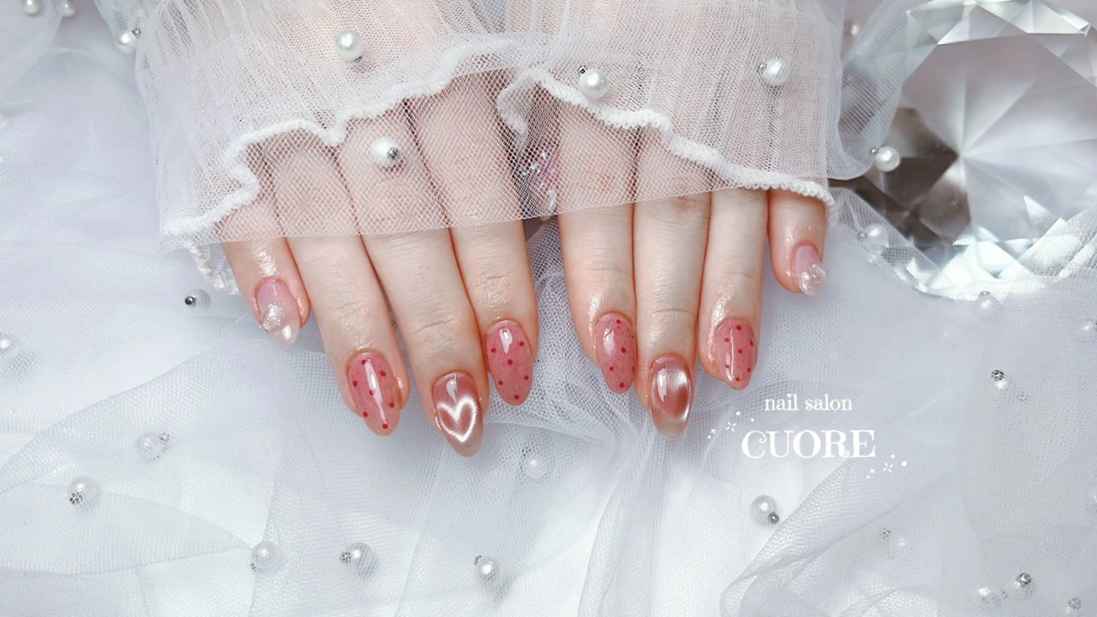 ネイル ハート 持ち込み ピンク リボン 春ネイル nail salon CUOREのネイルデザイン