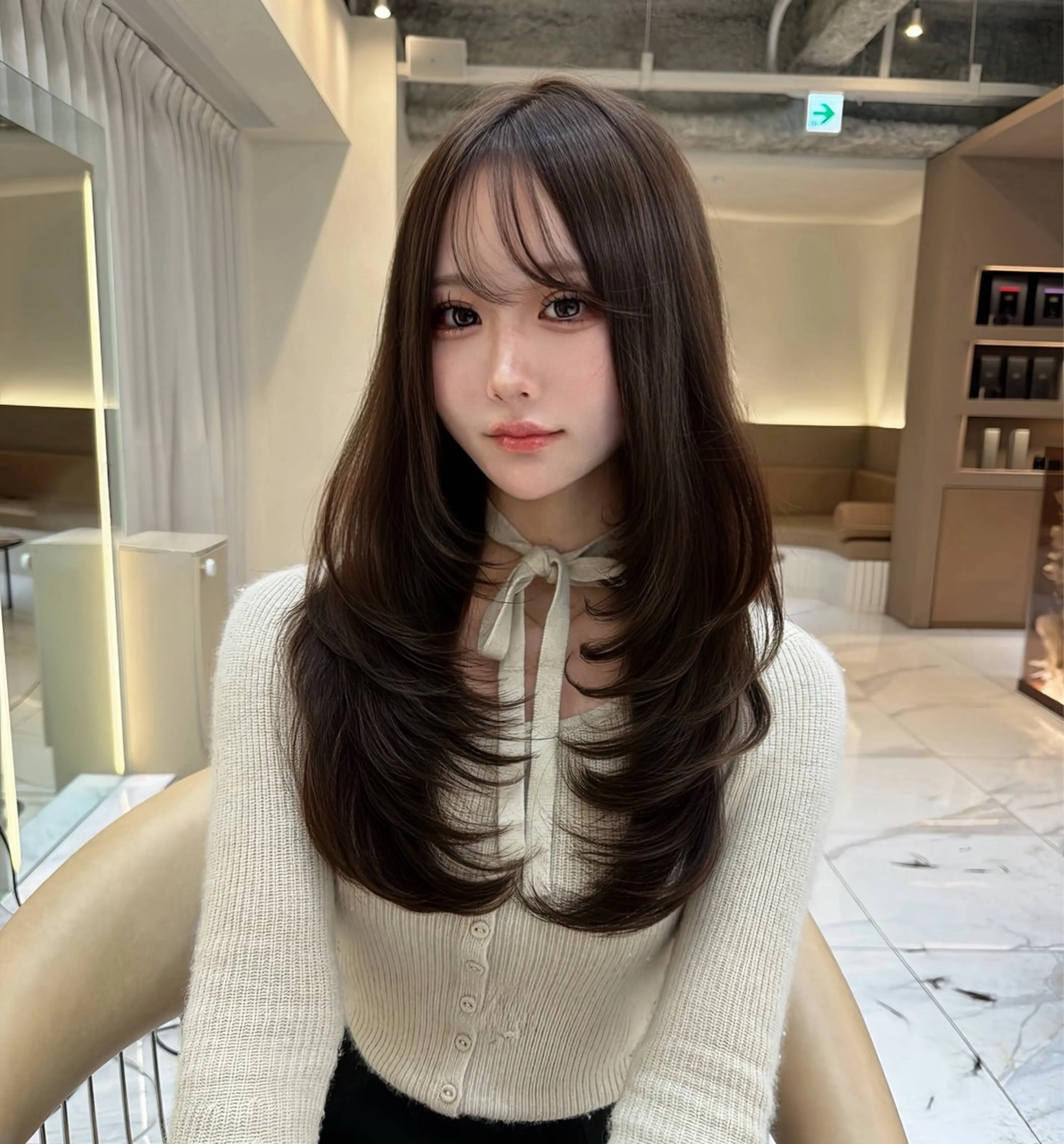 ロング としき/韓国/透明 感カラー/レイヤーのヘアスタイル