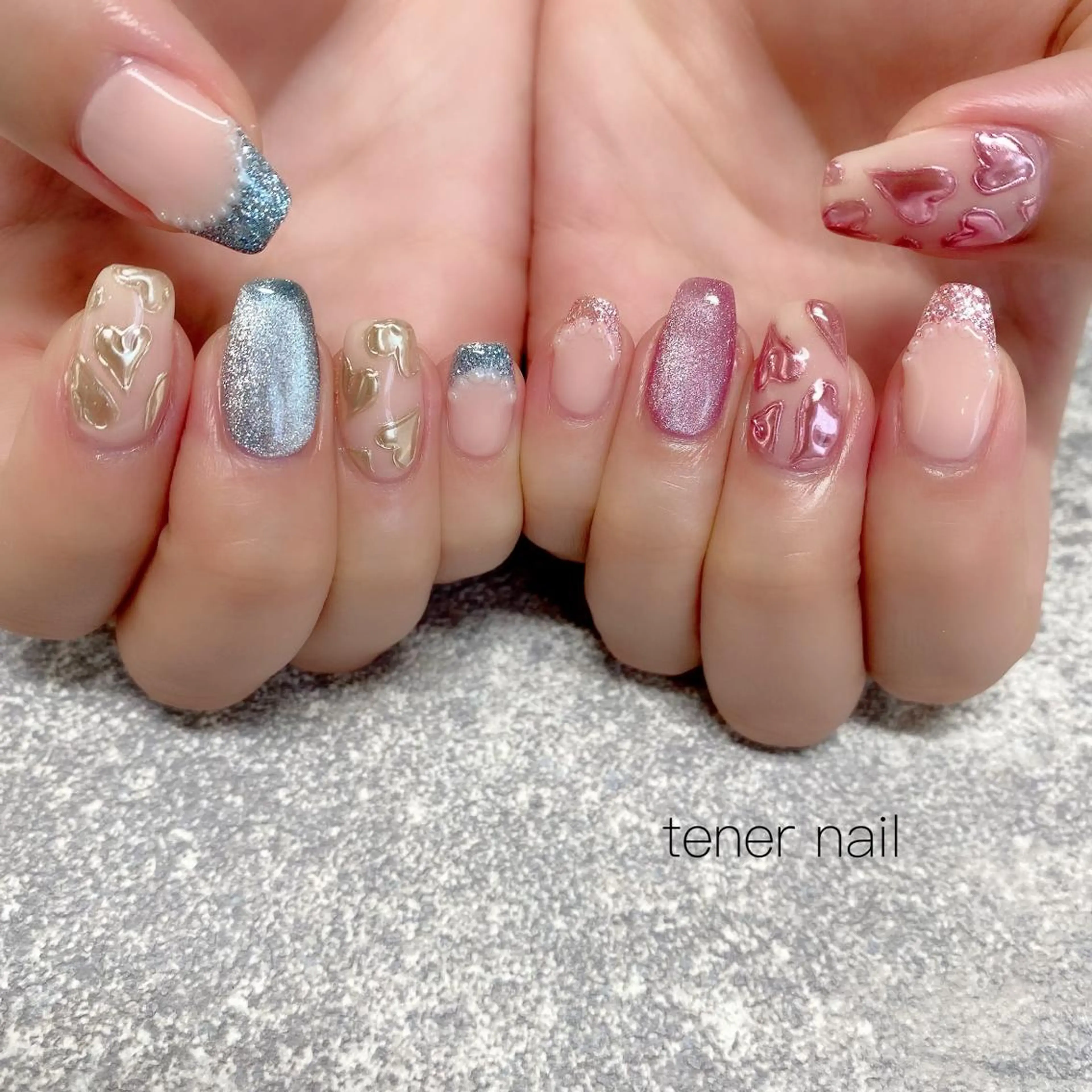 ネイル ハート ミラーネイル テネルネイル tener nailのネイルデザイン