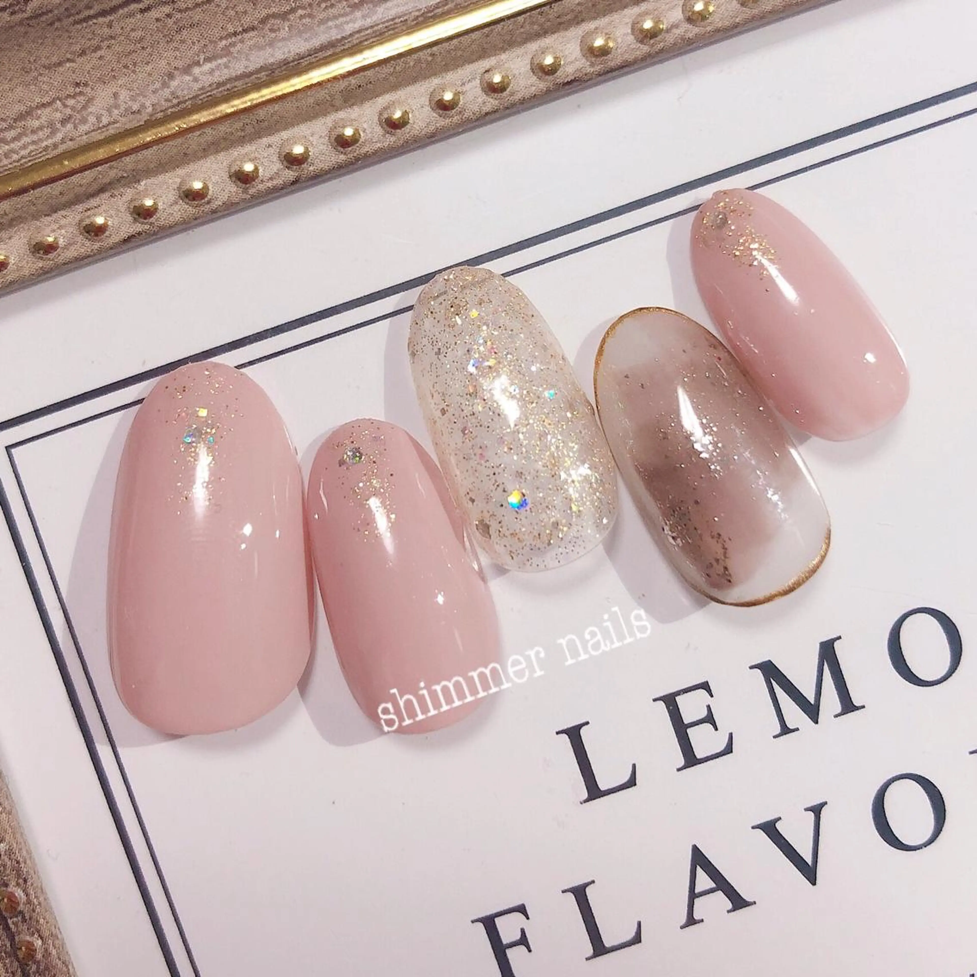 ネイル ピンク ピンクベージュ フットネイル shimmer nailsのネイルデザイン