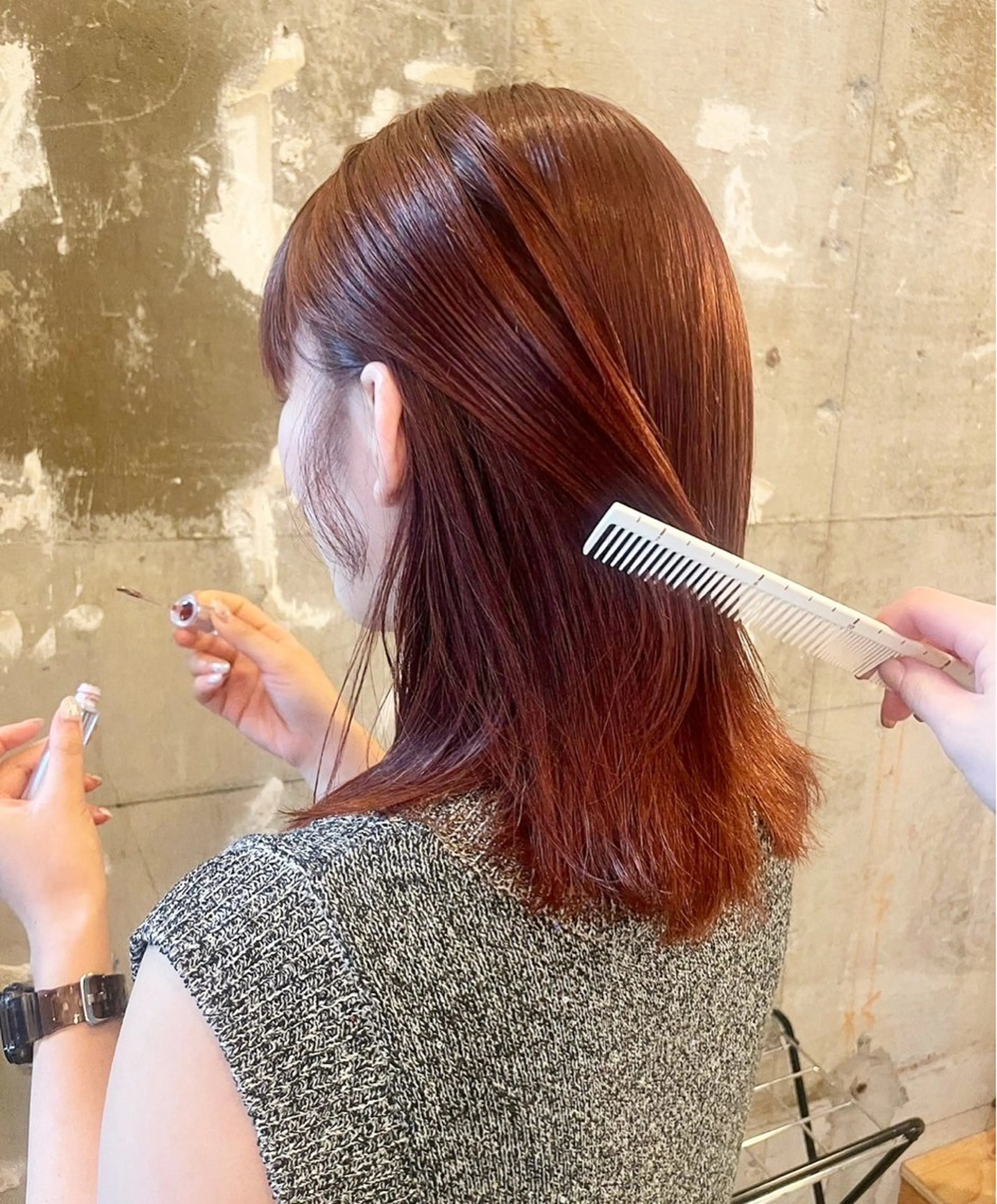 セミロング カラー オレンジ カット ヘアカラー トリートメント 🎀暖色カラー/艶 ヘア/Anzu🎀のヘアスタイル