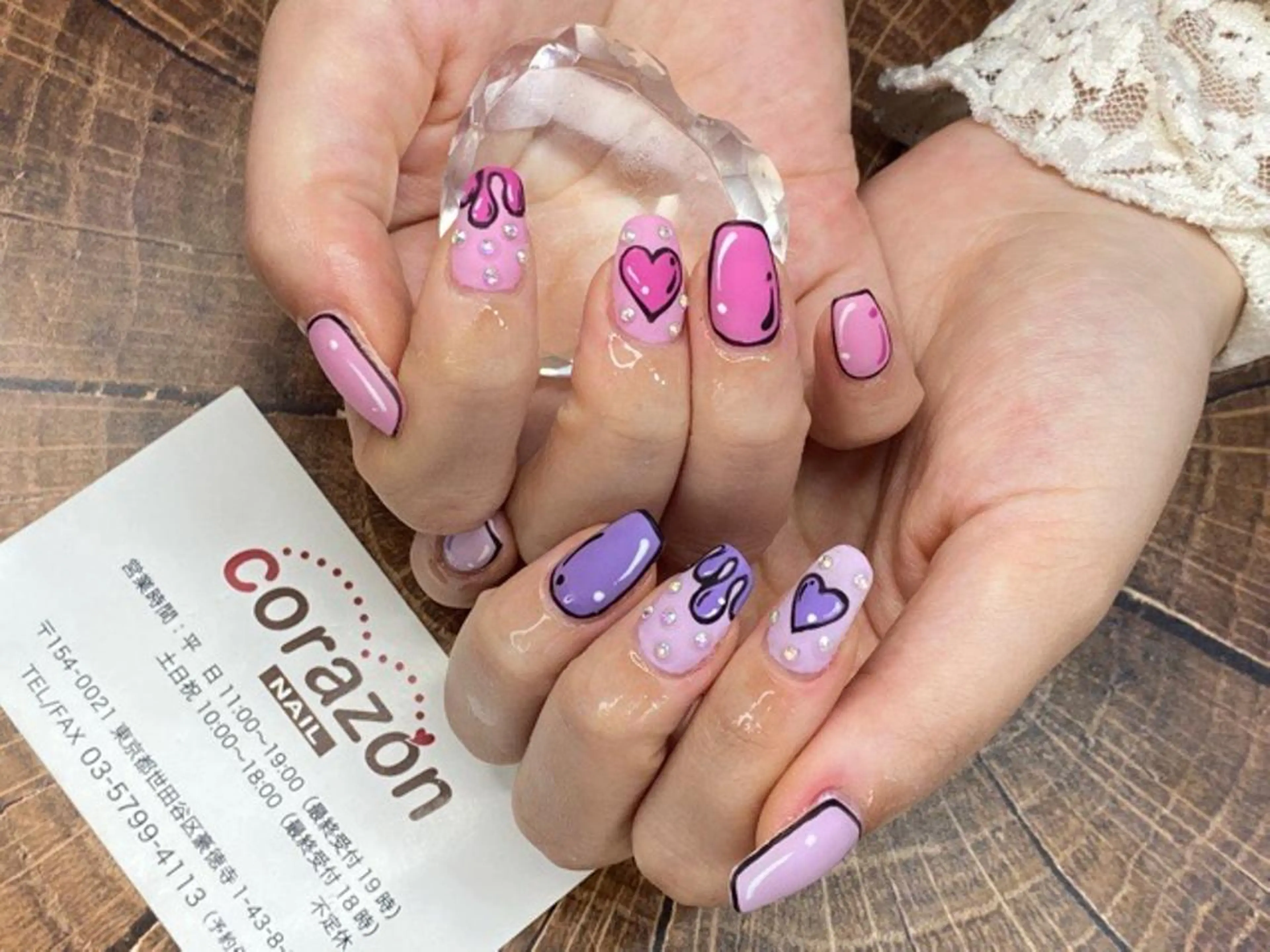 ネイル アートネイル ハート ピンク パープル corazon所属・ネイリスト aicoのネイルデザイン