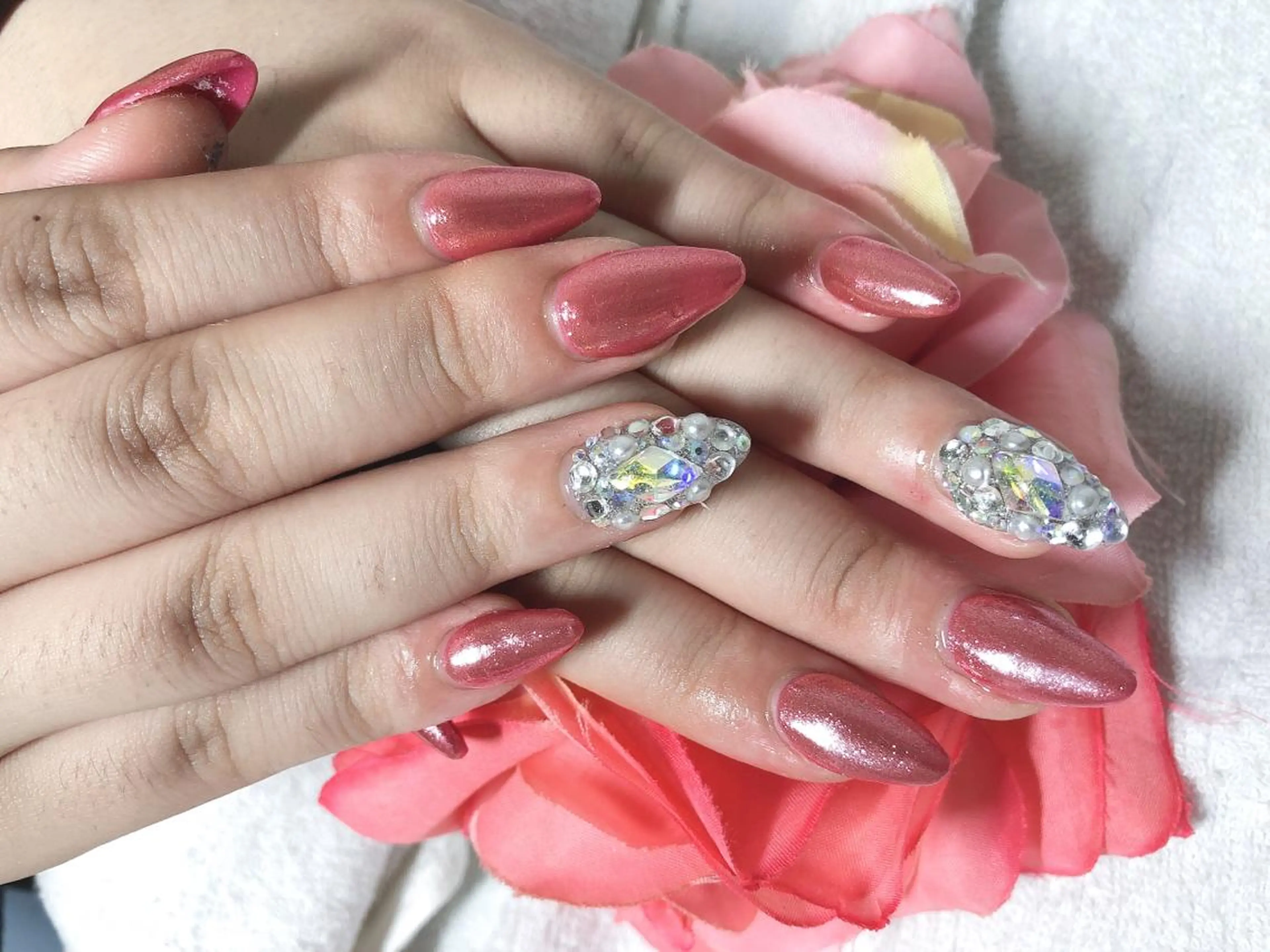 ミディアム ネイル ミラーネイル ハンドネイル 《LB》ラブリエ Nail&eyeのマツエク・マツパデザイン