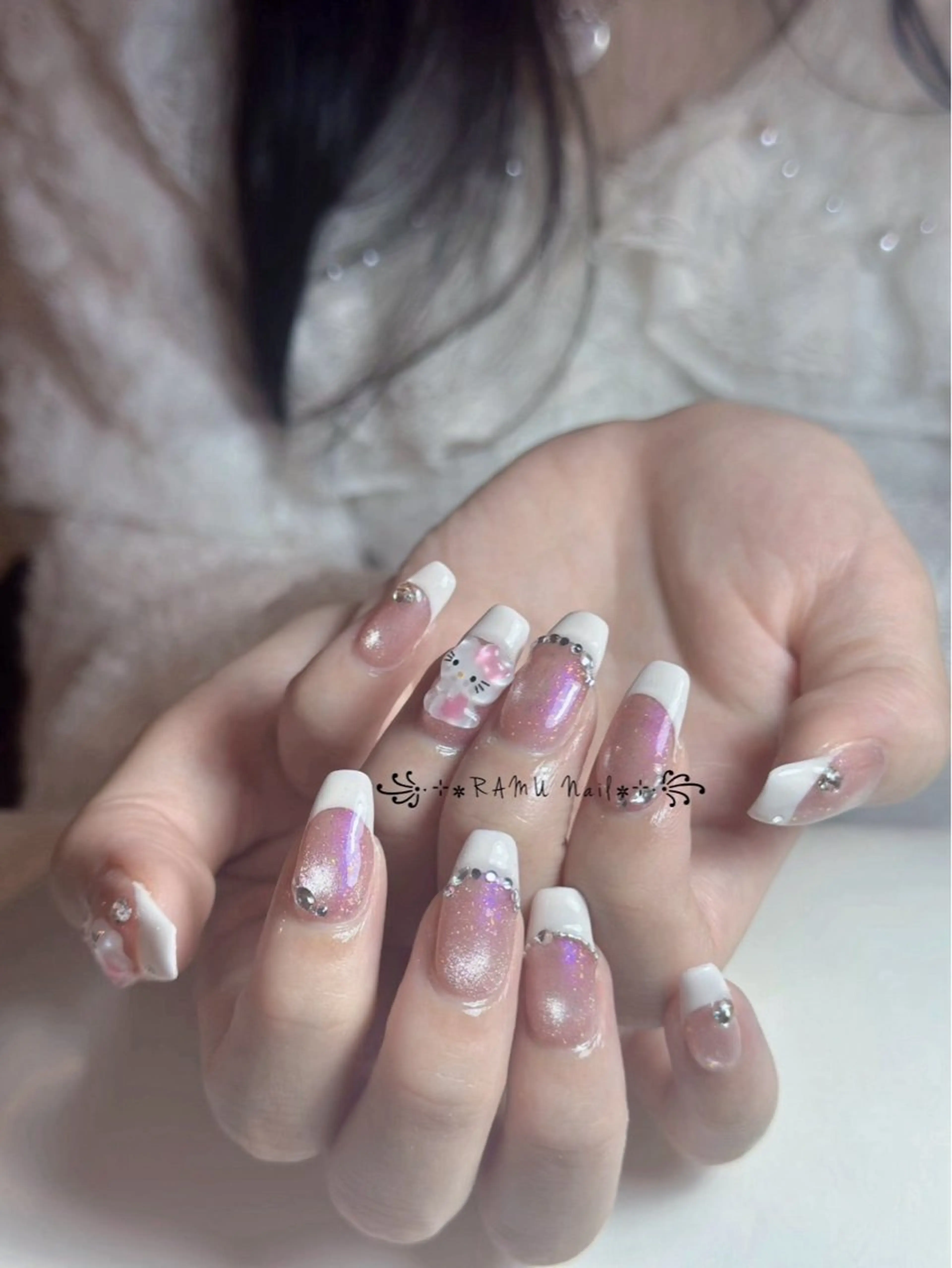 ネイル キラキラネイル マグネットネイル ミラーネイル ピンク 春ネイル ハンドネイル RAMU Nail 恵比寿店のネイルデザイン