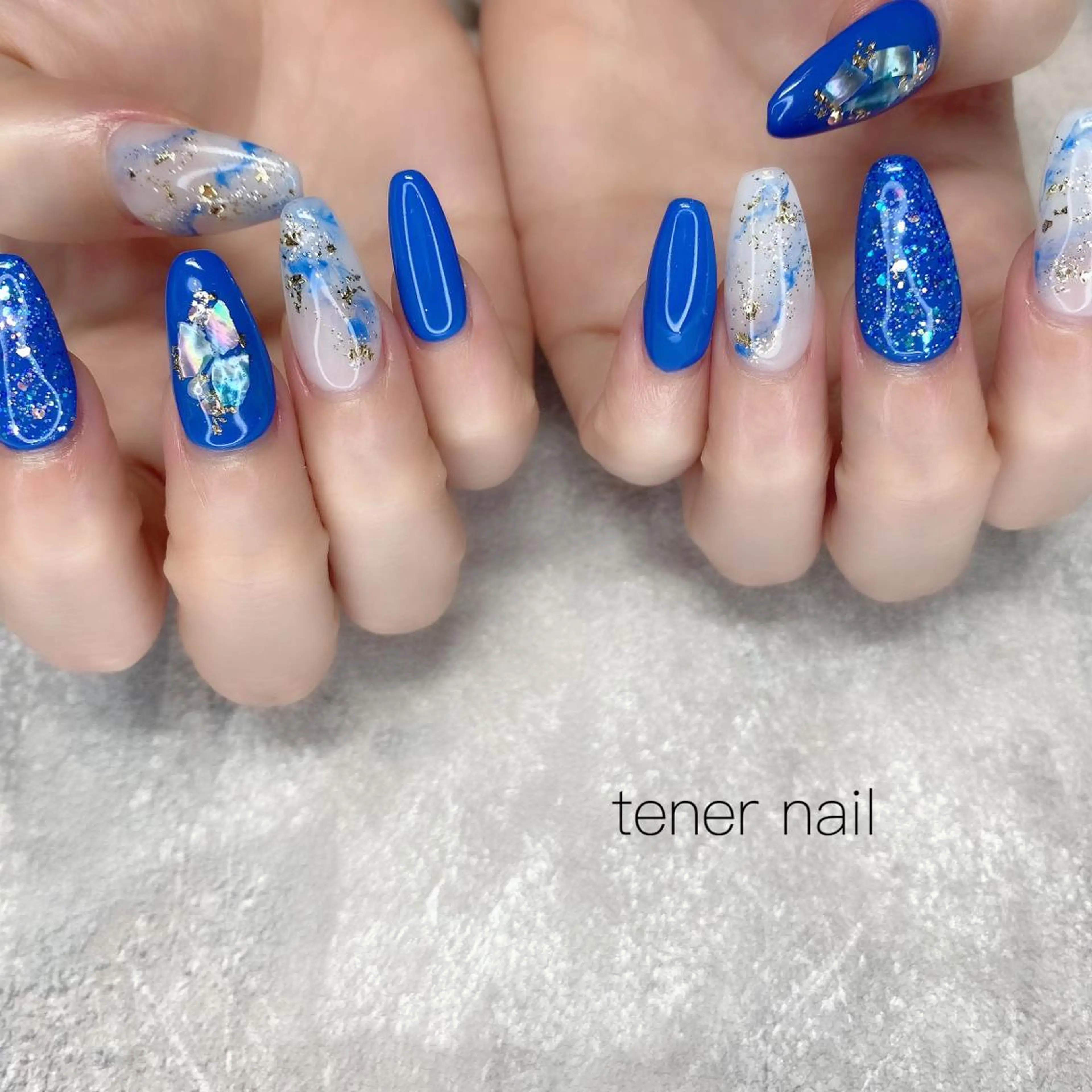 ネイル ブルー 大理石ネイル(マーブル) スカルプネイル テネルネイル tener nailのネイルデザイン