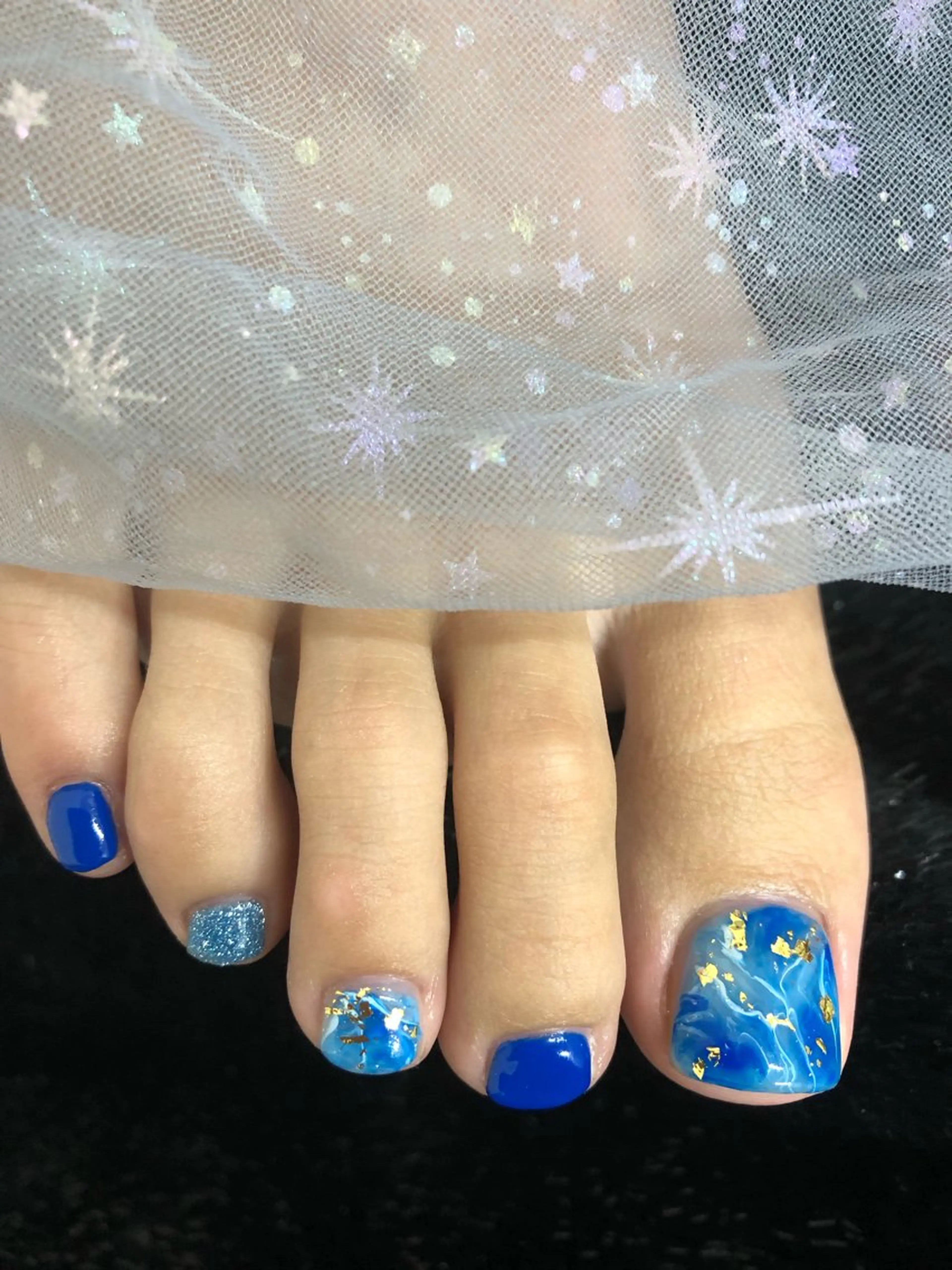 ネイル ブルー フットネイル ジェルネイル ハート 韓国ネイル フットネイル 大門浜松町 ネイルのネイルデザイン