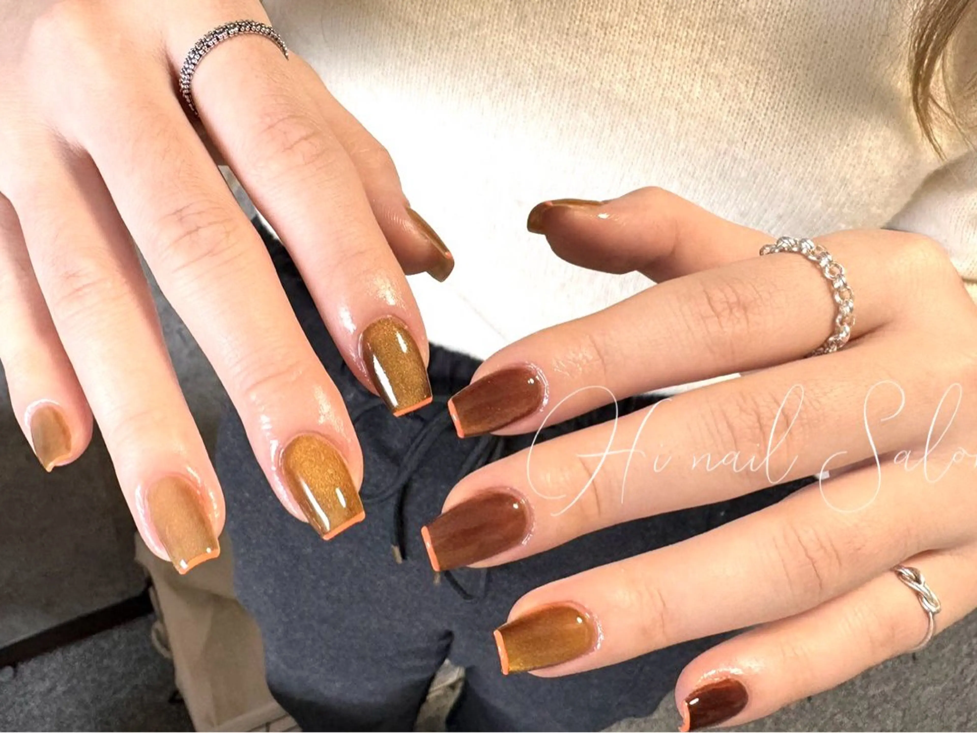 ネイル オーロラネイル フラッシュネイル フレンチネイル ジェルネイル ラメ(グリッター) ハンドネイル Hi nail 【ハイネイル】池袋のネイルデザイン