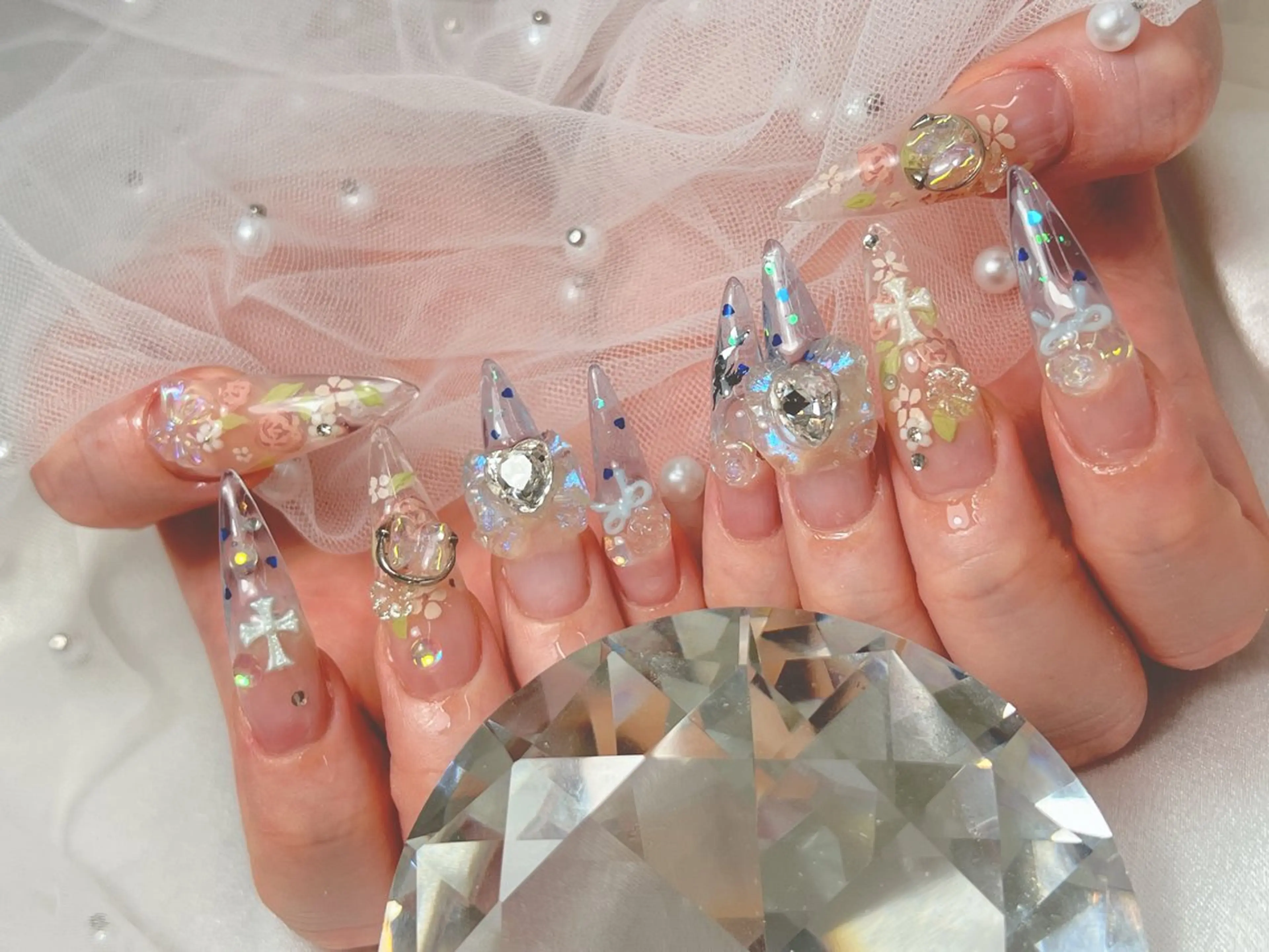 ネイル クリアネイル ネイルチップ ハンドネイル bijou nails　蓮のネイルデザイン