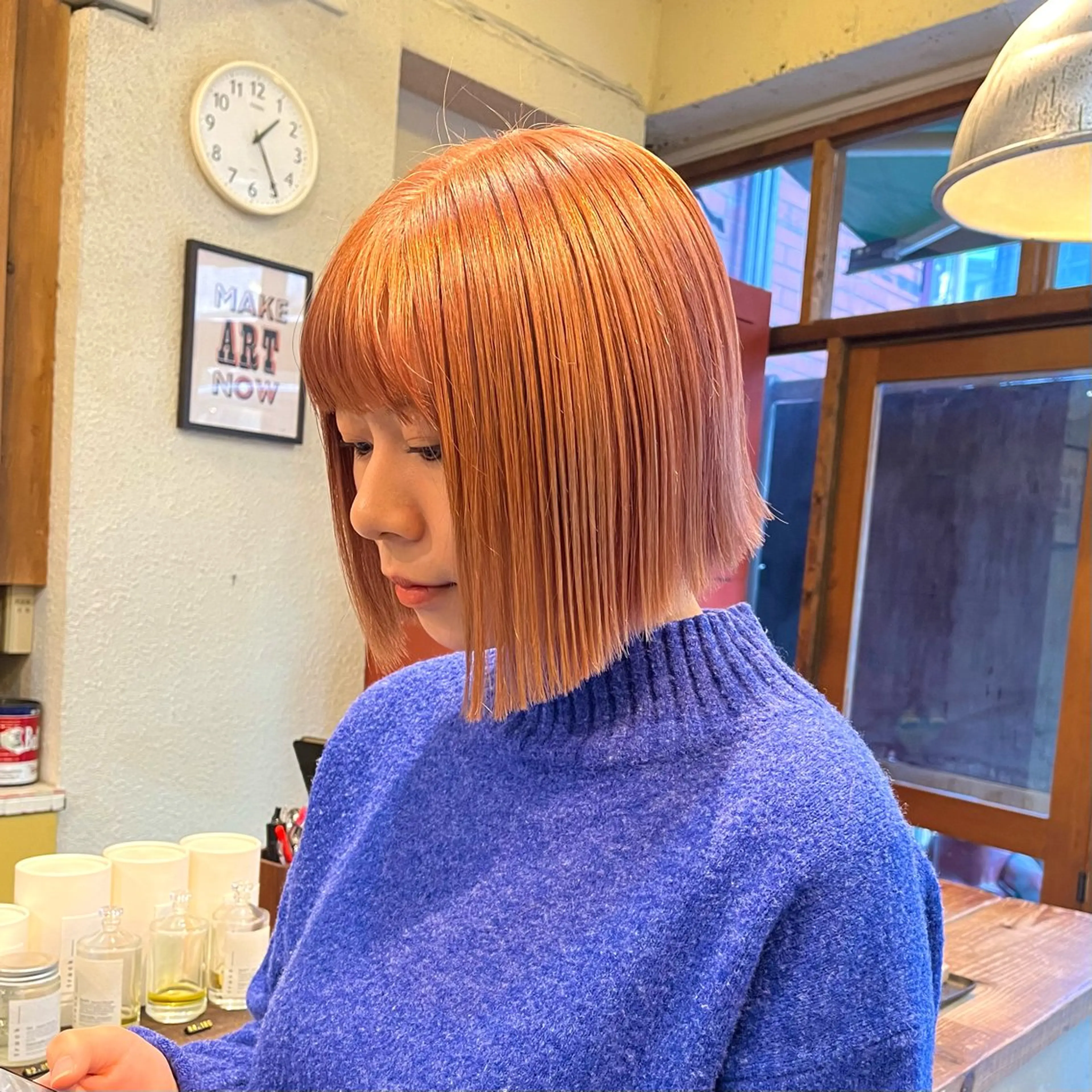 ミディアム カラー ボブ/レイヤー/ ハッシュカット/河内のヘアスタイル