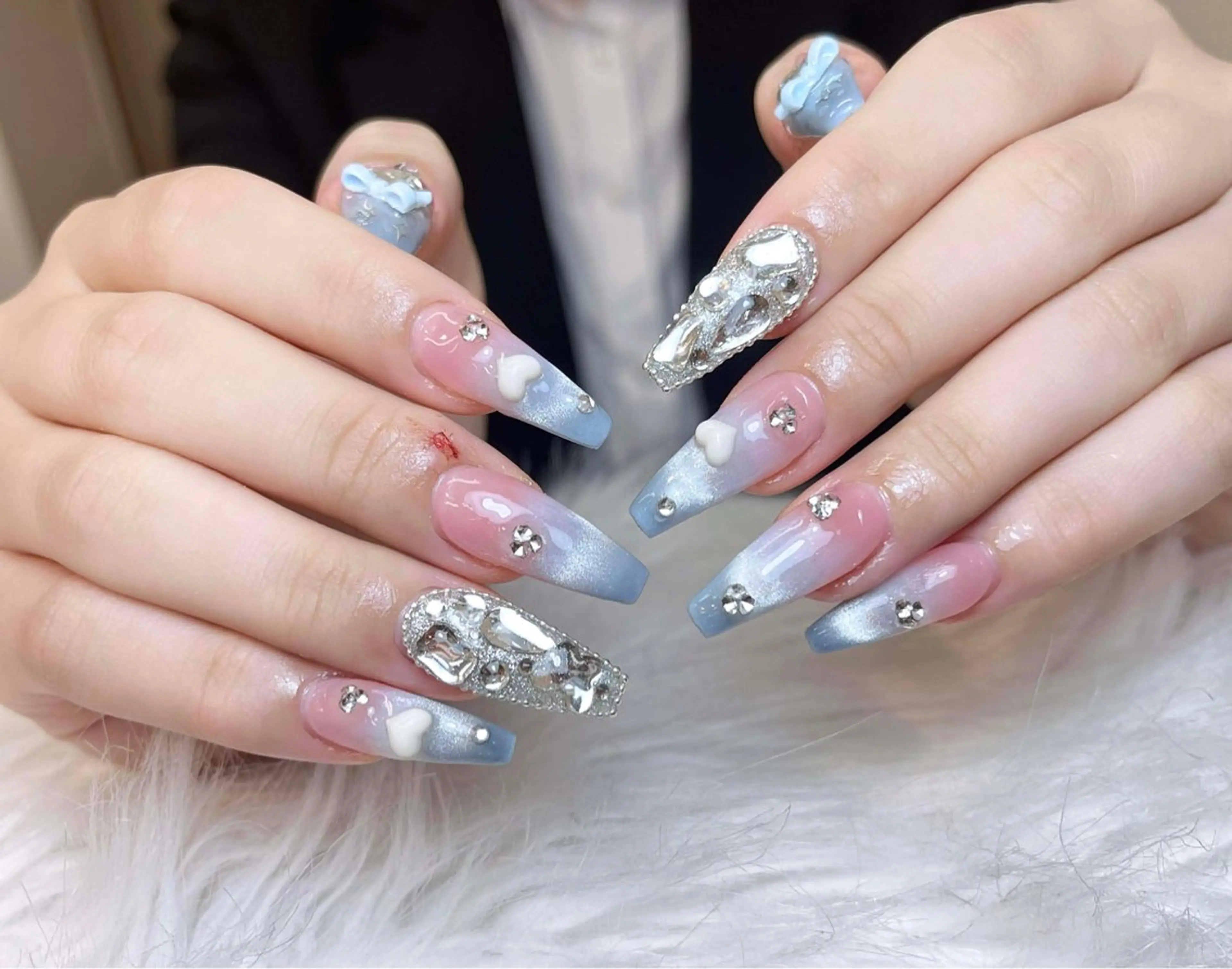 ネイル フレンチネイル ジェルネイル ガーリー 韓国ネイル ロングネイル ハンドネイル NieNail Nezukoのネイルデザイン