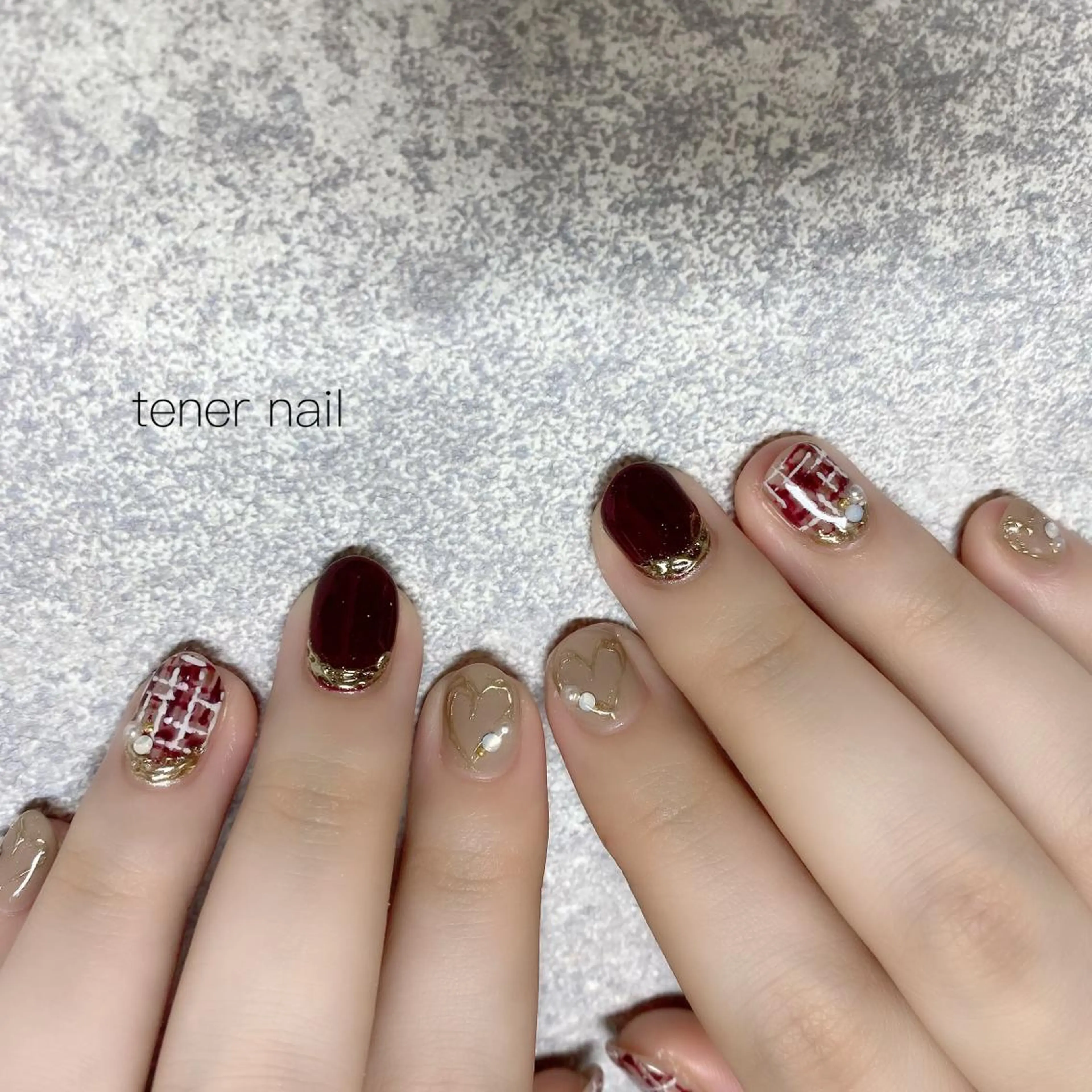 ネイル ハート ミラーネイル ツイードネイル テネルネイル tener nailのネイルデザイン