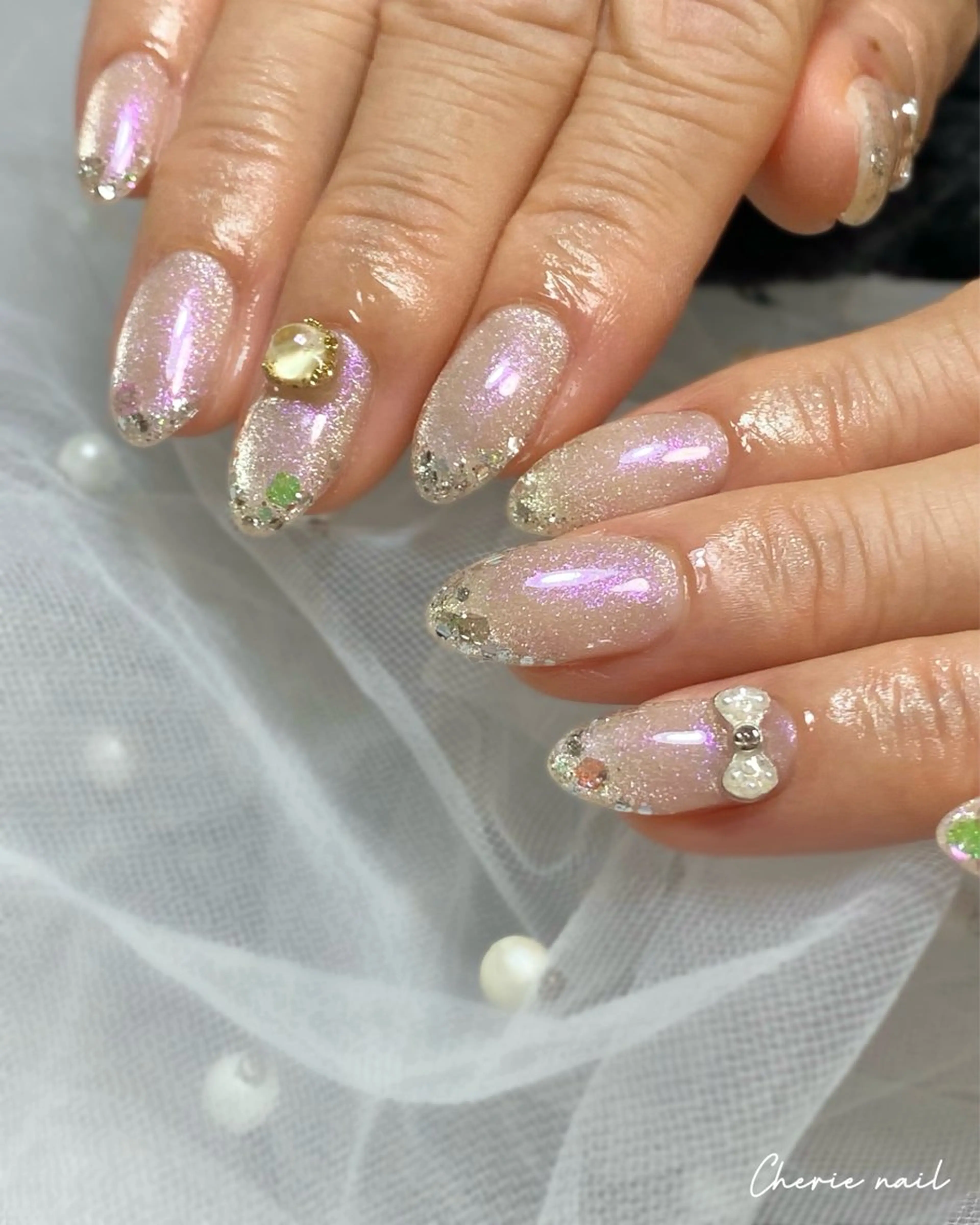 ネイル ジェルネイル キラキラネイル ラメ(グリッター) マグネットネイル ピンク ハンドネイル Cherienail yunaのネイルデザイン